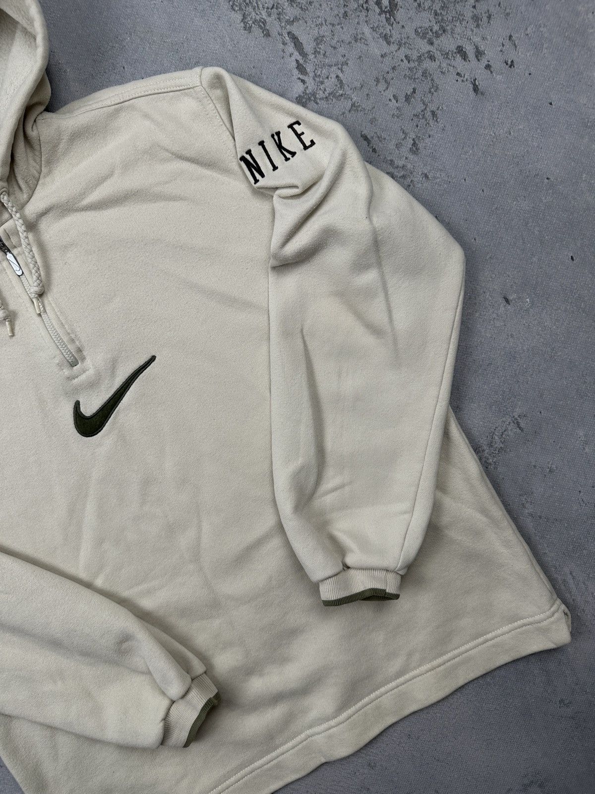 Nike Vintage Nike 00s Fleece Half Zip Hoodie Rare Cream Swoosh Size US M / EU 48-50 / 2 - 5 Thumbnail
