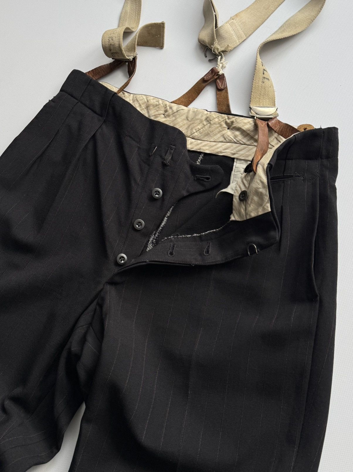 Vintage 1940s Vintage European Striped Wool Suit Suspender Trousers Size US 33 - 5 Thumbnail