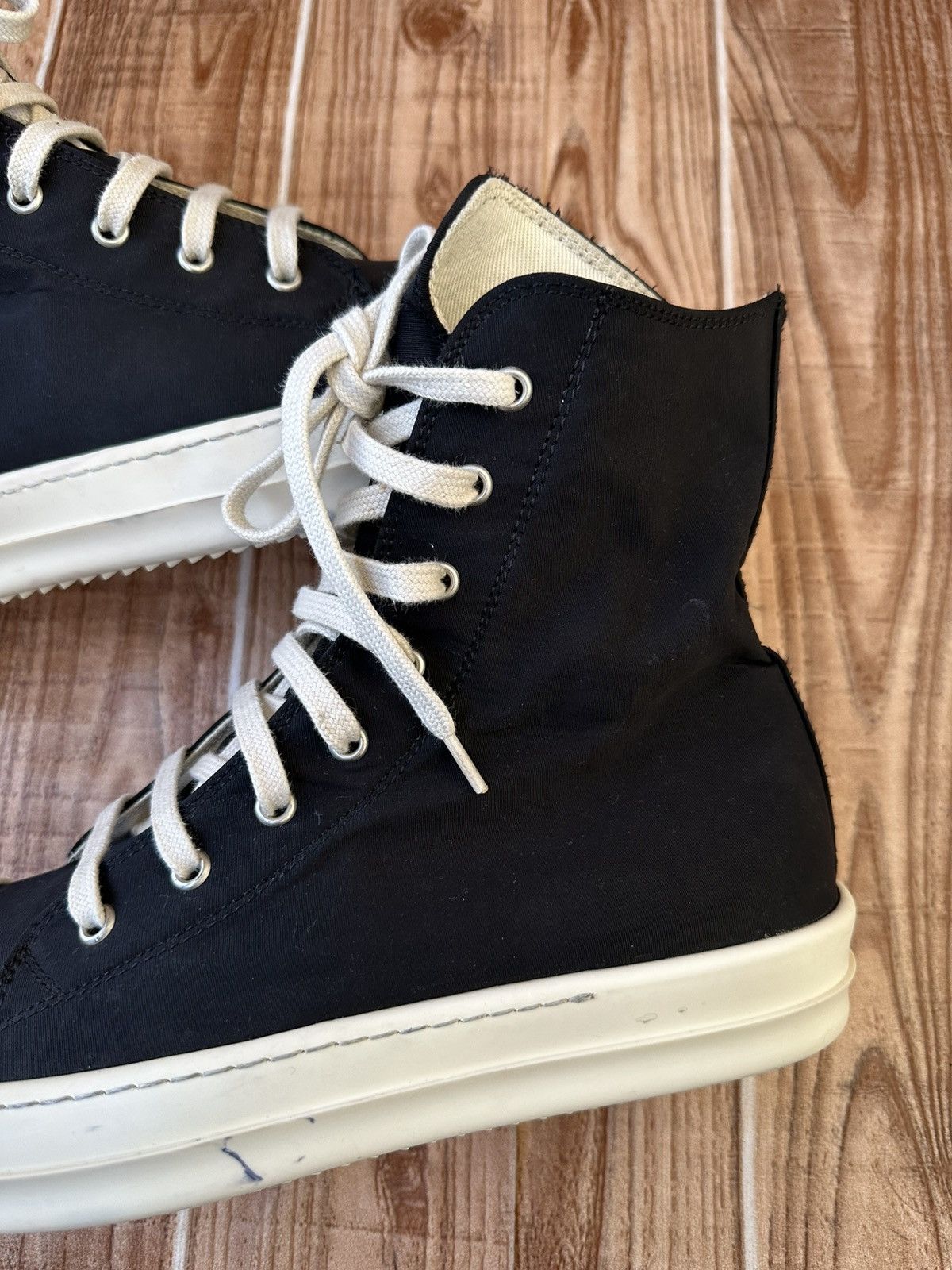 Rick Owens Rick Owens DRKSHDW Nylon Ramones Black Milk Hightops Size US 8.5 / EU 41-42 - 12 Thumbnail