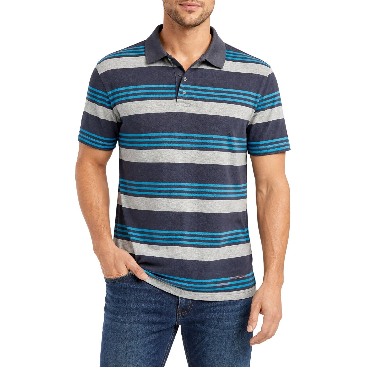 Calvin Klein Calvin Klein Men’s Polo Shirt Blue Gray Striped Size M Size US M / EU 48-50 / 2 - 1 Thumbnail