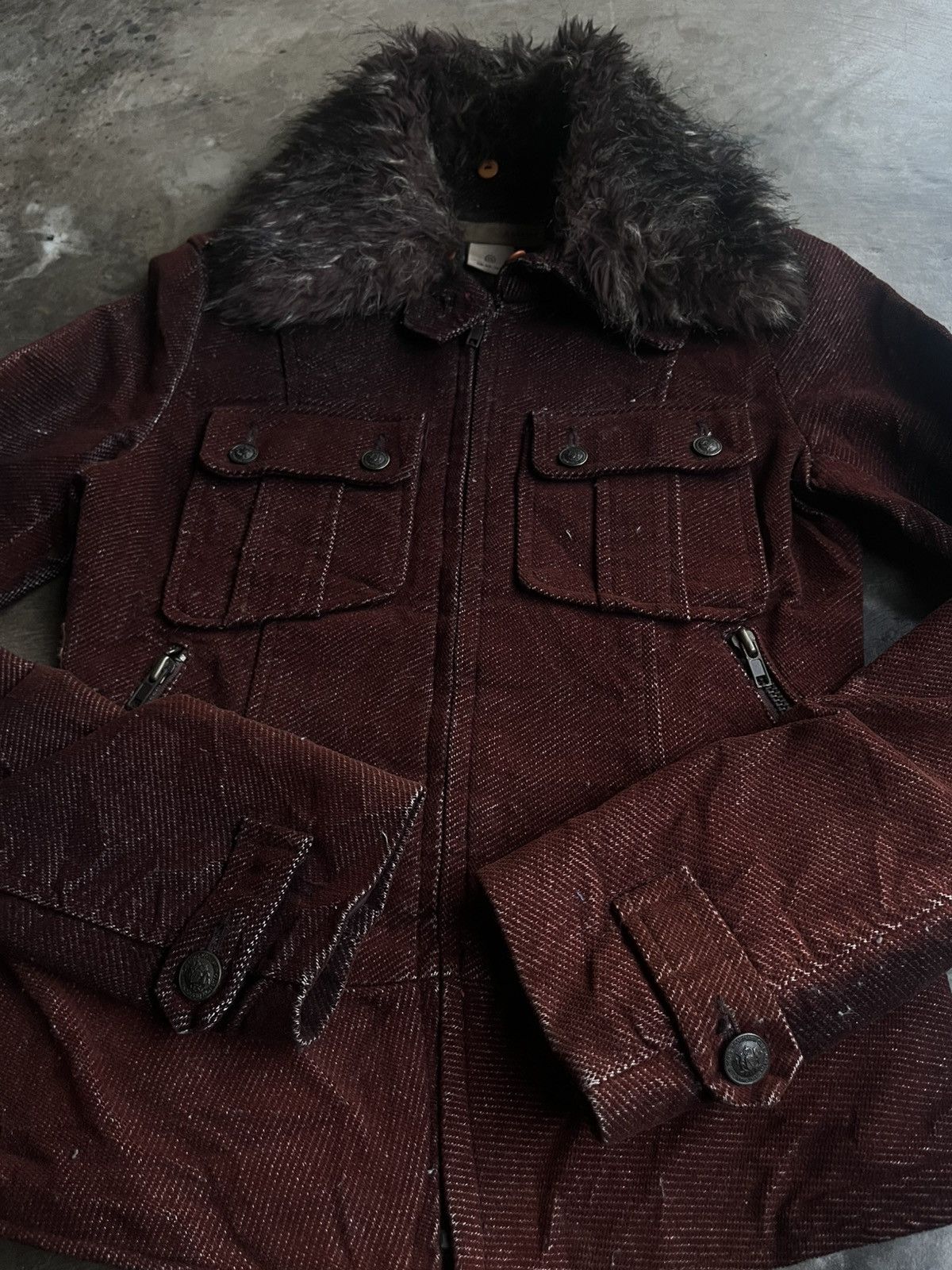 14th Addiction 2000s JAPANESE AMANG FUR JACKET CORDUROY BONDAGE GOTHIC VKEI Size US S / EU 44-46 / 1 - 5 Thumbnail