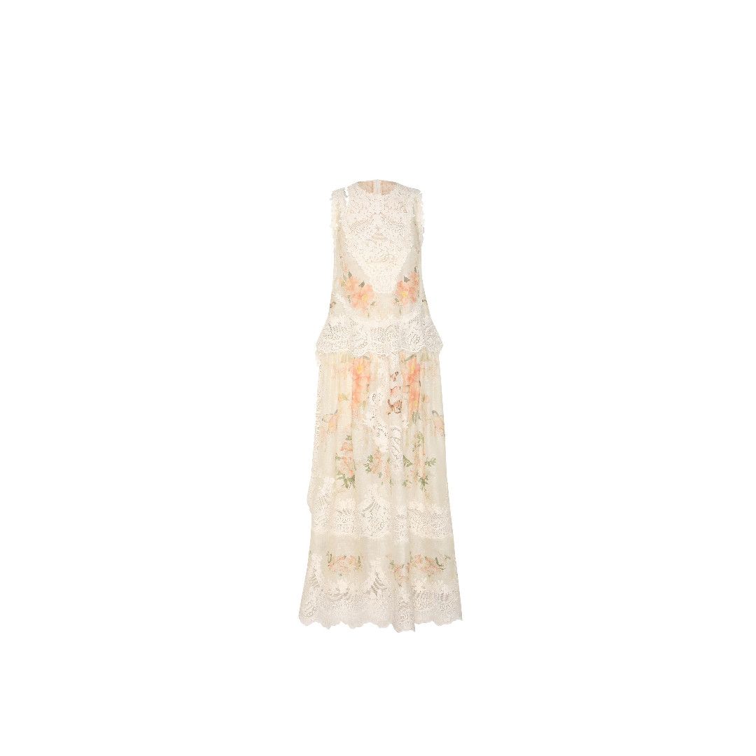 Zimmermann oc11z0525 Natura Lace-Trimmed Linen-Silk Maxi Dress Size L / US 10 / IT 46 - 1 Thumbnail