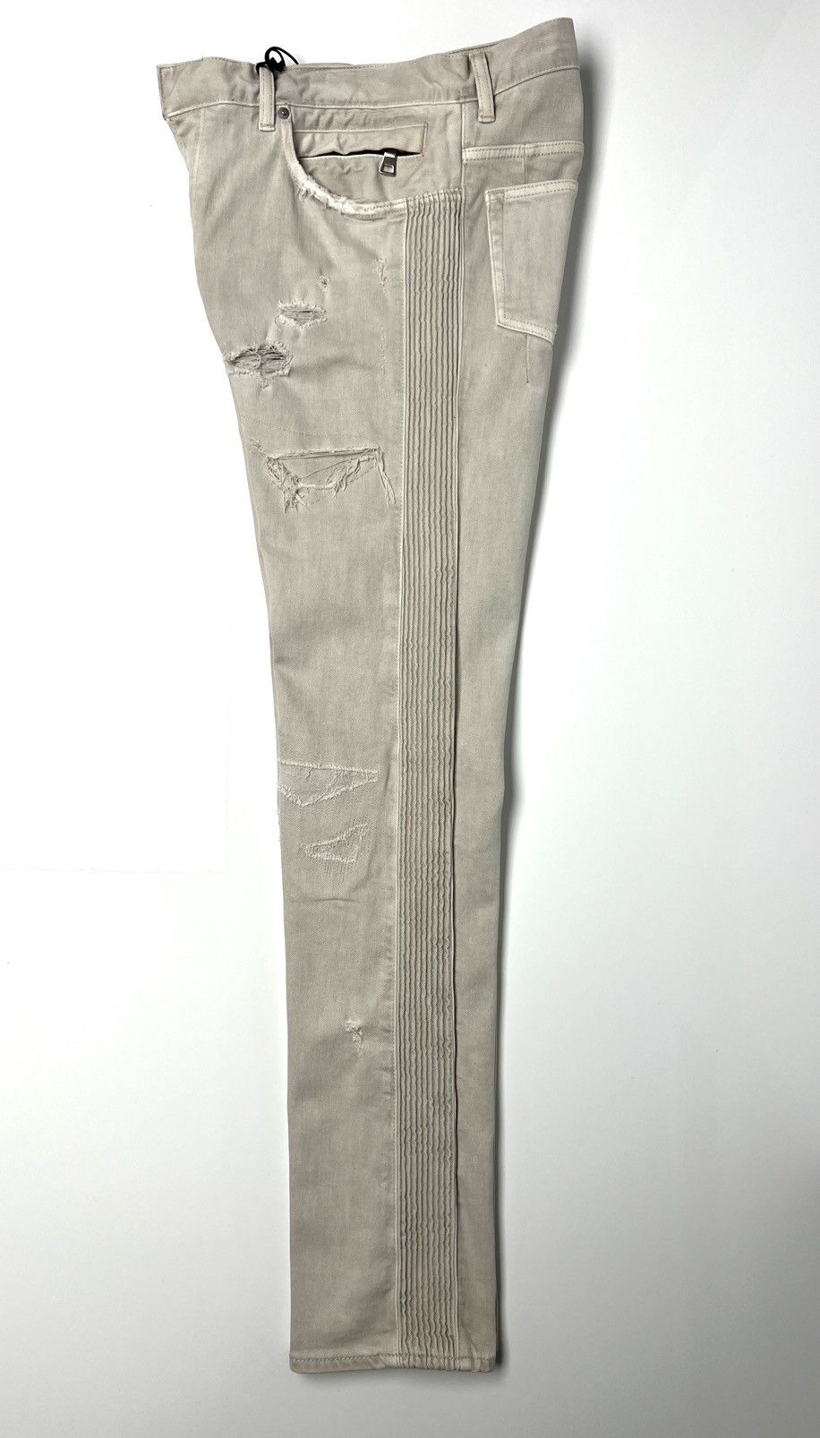 Balmain 1625$ NWT, BALMAIN LIGHT GREY DISTRESSED RIBBED DENIM JEANS Size US 34 / EU 50 - 3 Thumbnail