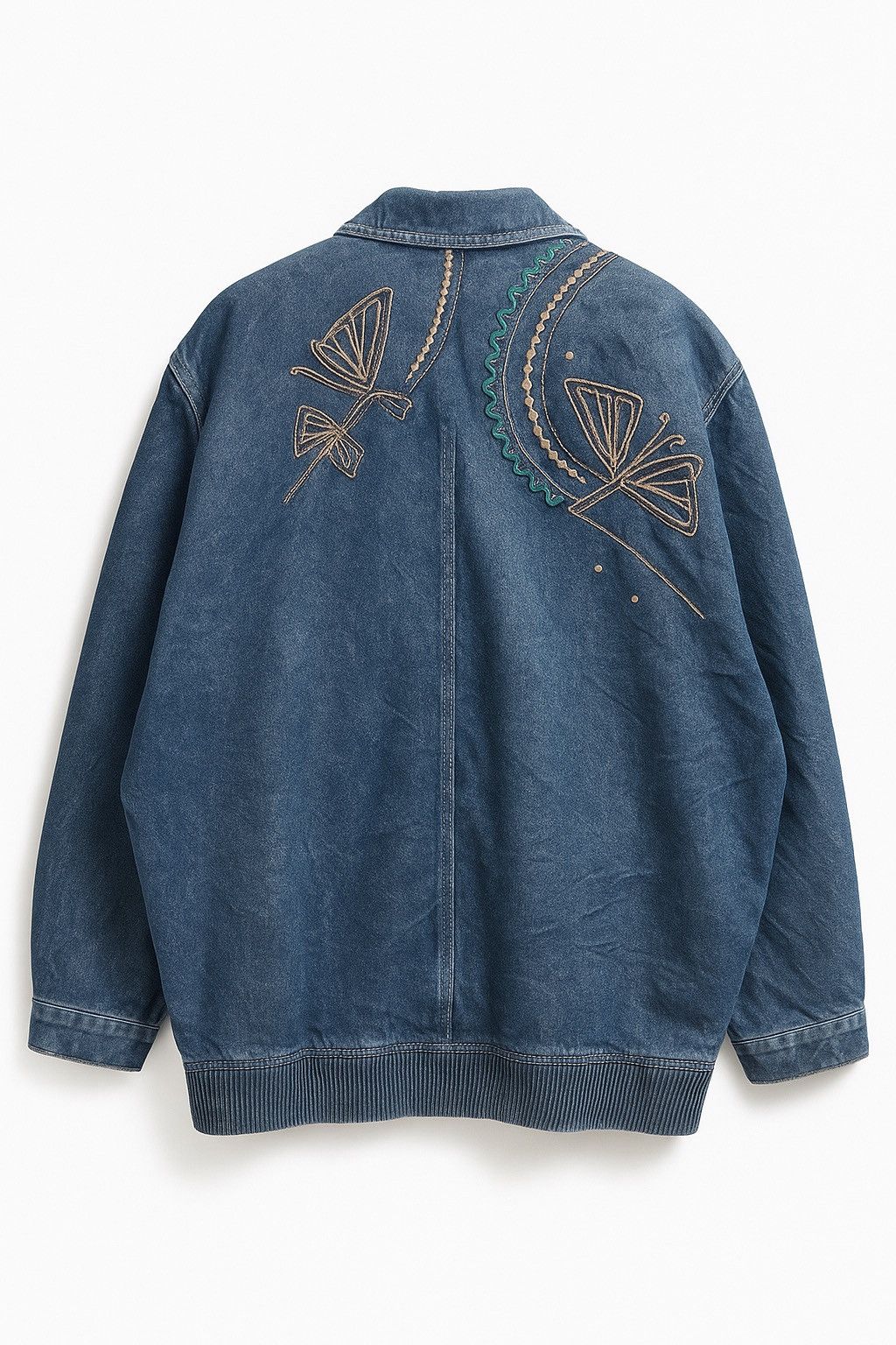 Vintage Rare 80s Oversized Denim Jacket Embroidery Butterfly Design Size US M / EU 48-50 / 2 - 2 Thumbnail