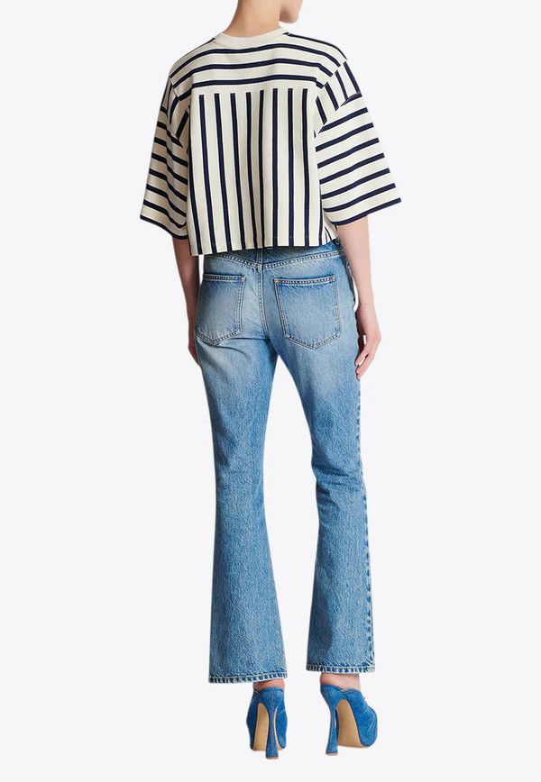 Balmain o1mt1gz0326 Striped Baseball T-Shirt in White/Blue Size S / US 4 / IT 40 - 3 Thumbnail