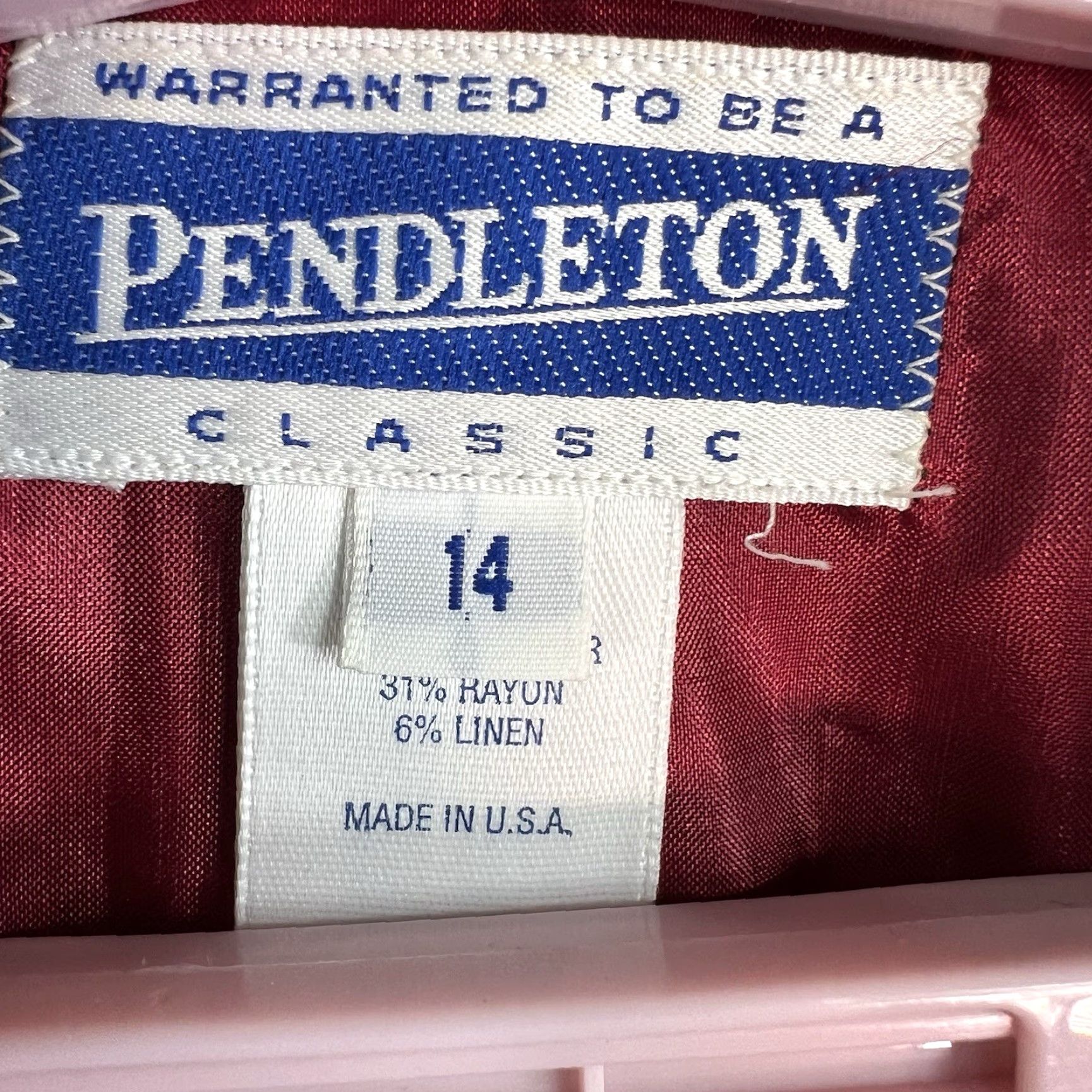 Pendleton VINTAGE Pendleton Button-Up Shirt Women's Size 14 Red Short Sleeve Lined Linen Rayon Blend Size 36" / US 14 / IT 50 - 5 Thumbnail