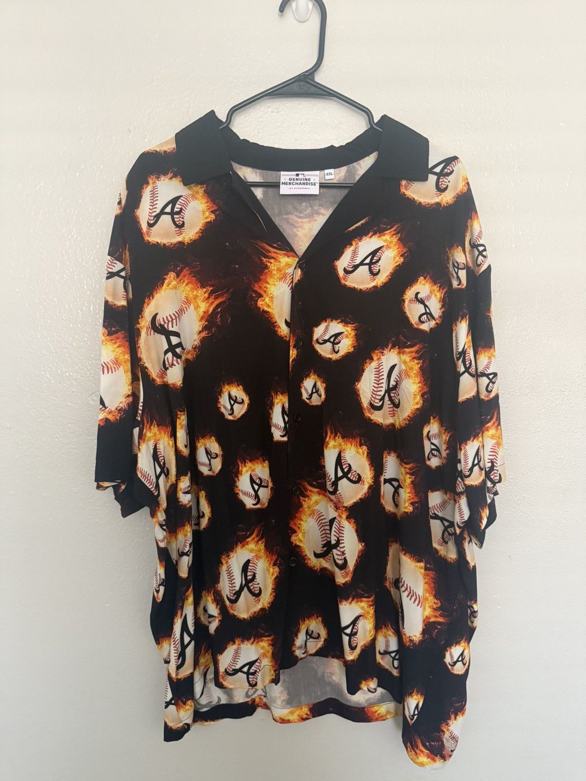 MLB × Pleasures AtlantaBraves PLEASURES Black Flame Fireball Button-Up Shirt Size US XXL / EU 58 / 5 - 1 Thumbnail