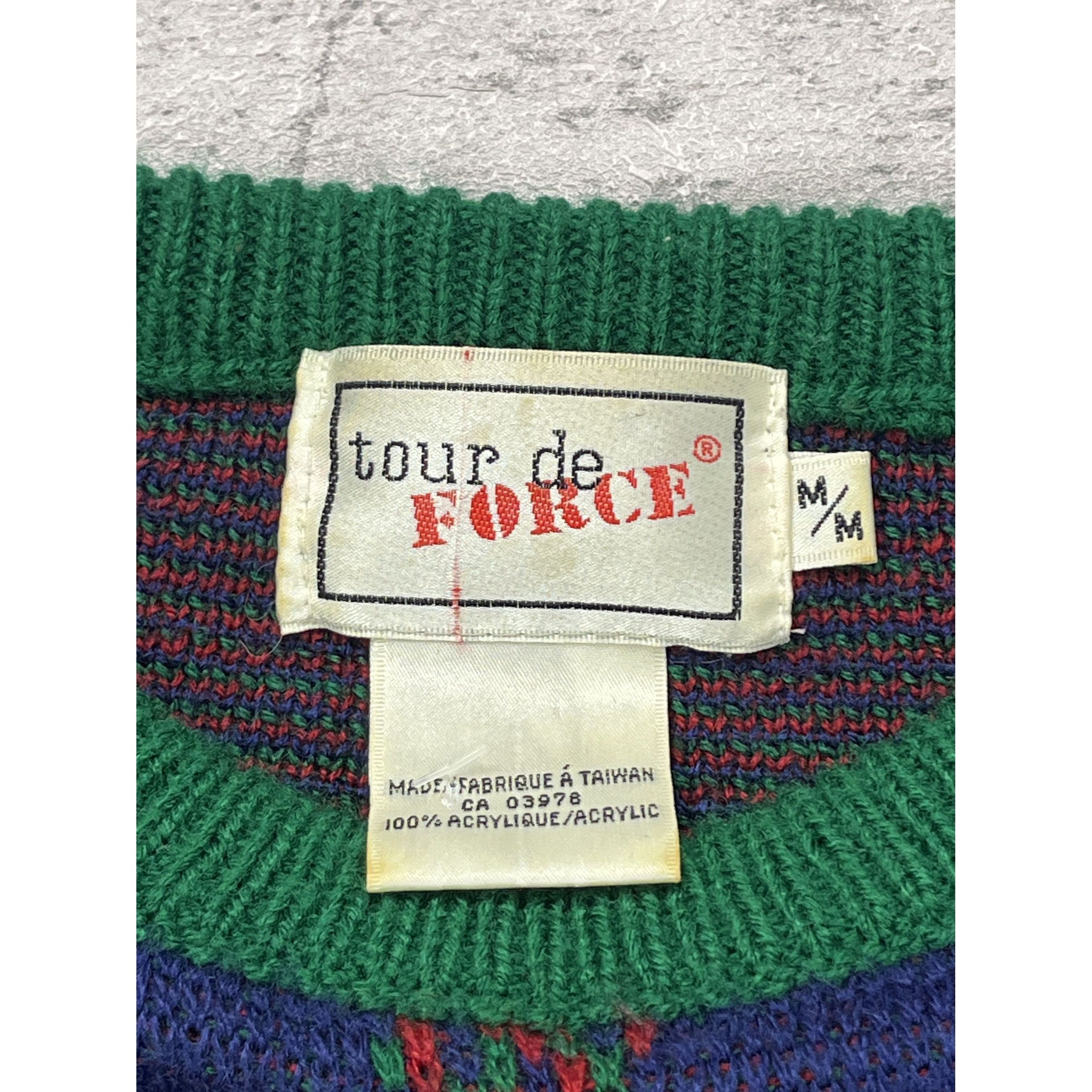Other Vintage 90s Tour De Force Patterned Blue & Green Knit Sweate Size US M / EU 48-50 / 2 - 3 Thumbnail