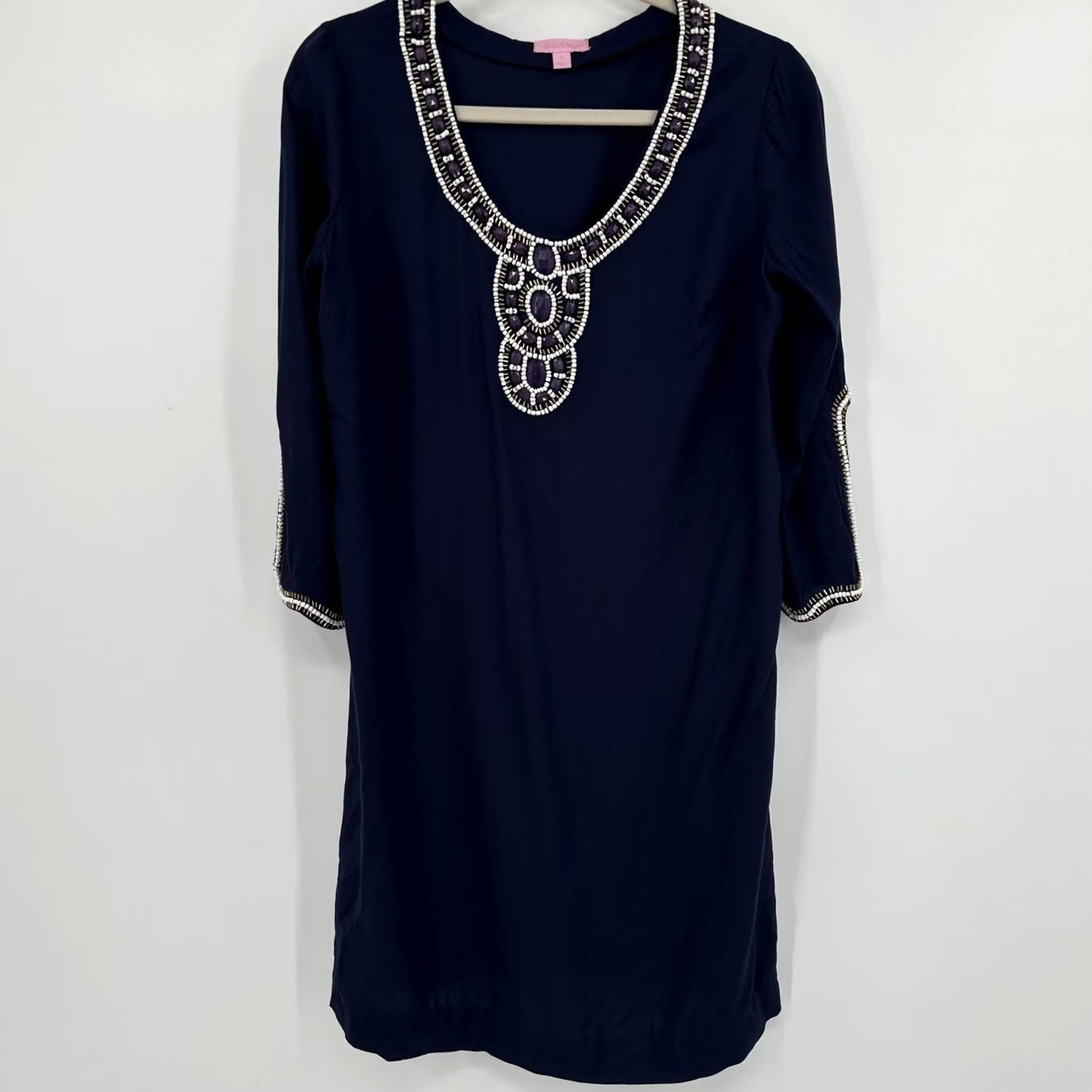 Lilly Pulitzer Lilly Pulitzer Dress Womens Small Navy Beaded Embellished Tunic Shift 3/4 Sleeve Size S / US 4 / IT 40 - 2 Thumbnail