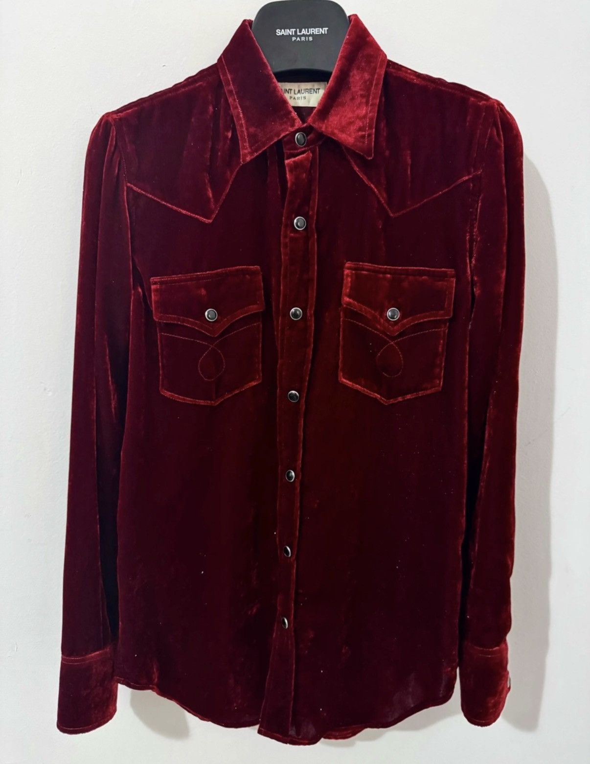 Saint Laurent Paris SLP 16FW Palace Cat's Eye Button Burgundy Velvet Shirt Size US S / EU 44-46 / 1 - 1 Thumbnail