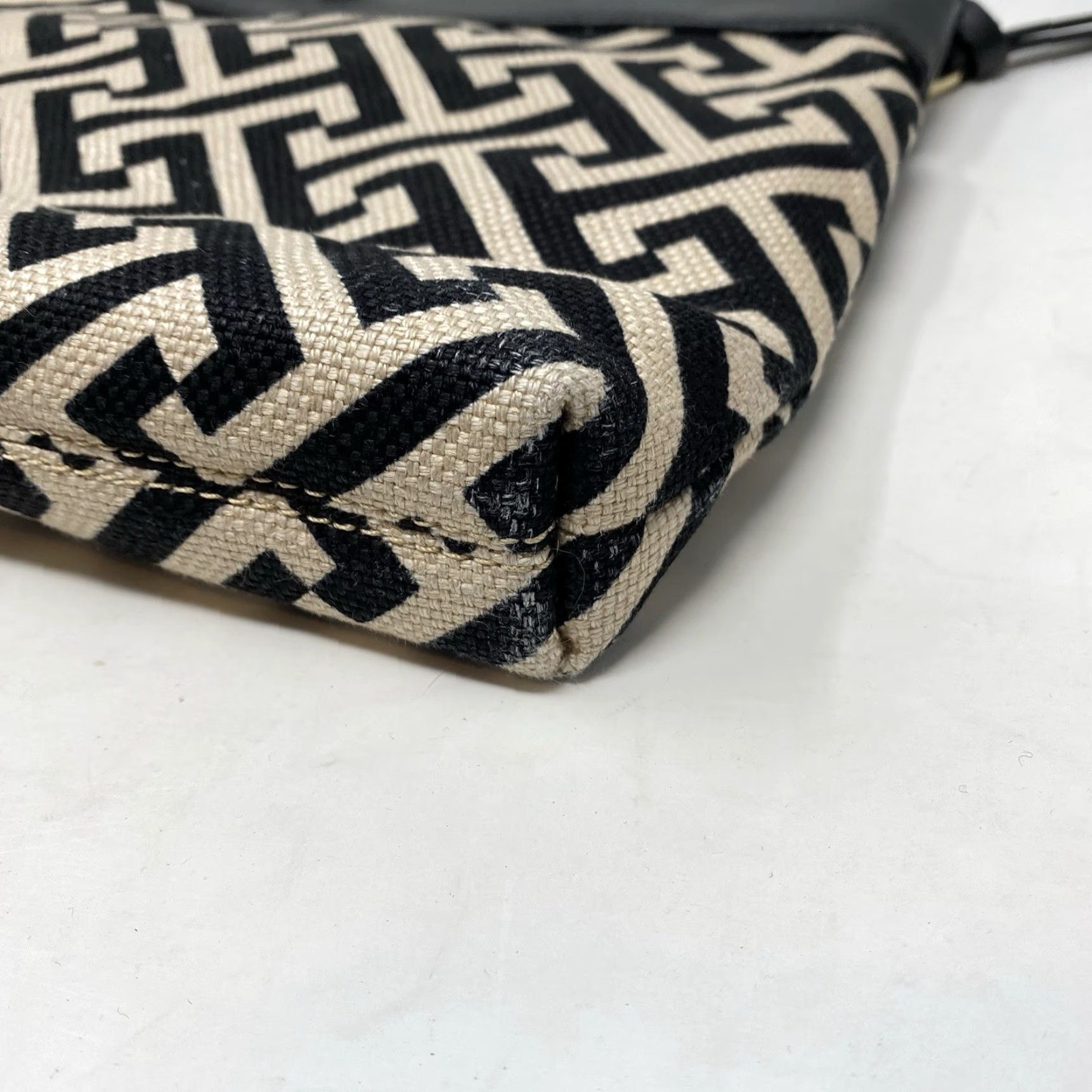 Vintage Spartina 449 Leather & Linen Handbag Crossbody Purse Zip Pockets Black Tan Casual Women Medium Cute! Size ONE SIZE - 6 Thumbnail