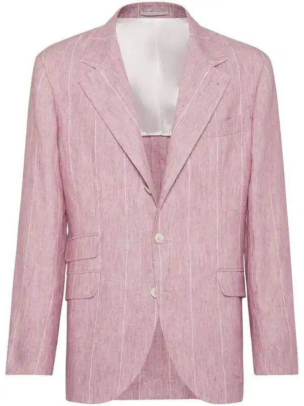 Brunello Cucinelli o1y0526 Single-breasted Blazer in Pink/White Size US L / EU 52-54 / 3 - 1 Thumbnail