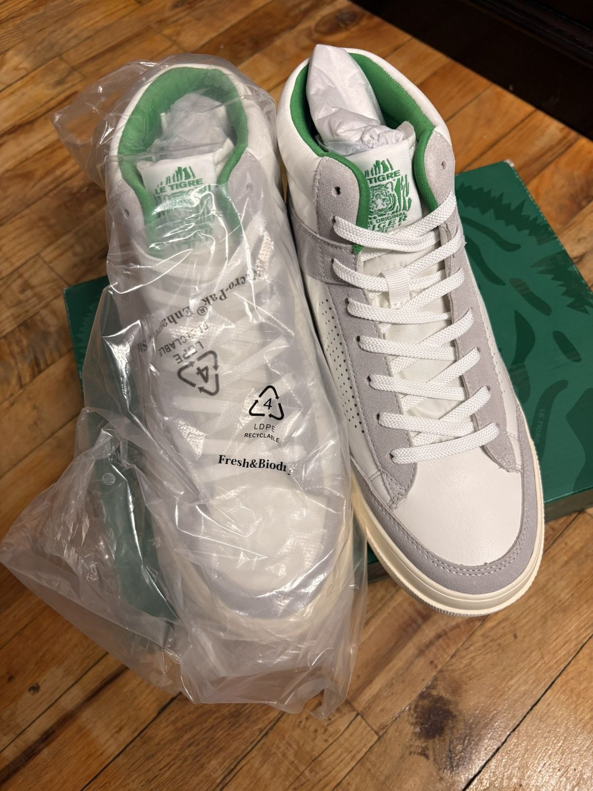 Le TIGRE Le Tigre High Top Sneakers White Green Lace Up Size US 10 / IT 40 - 6 Thumbnail