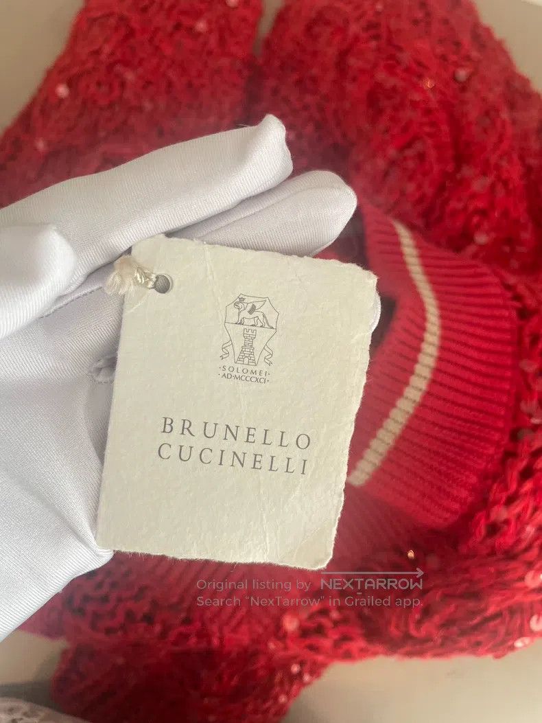 Brunello Cucinelli Brunello Cucinelli Red Linen Sequined Sweater Size S / US 4 / IT 40 - 8 Thumbnail