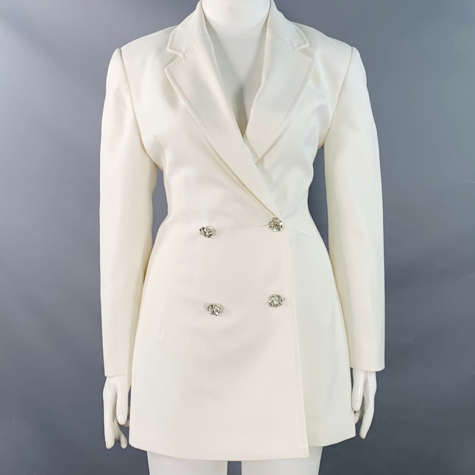ROTATE White Polyester Wool Double Breasted Notch Lapel Jacket Size L / US 10 / IT 46 - 1 Thumbnail