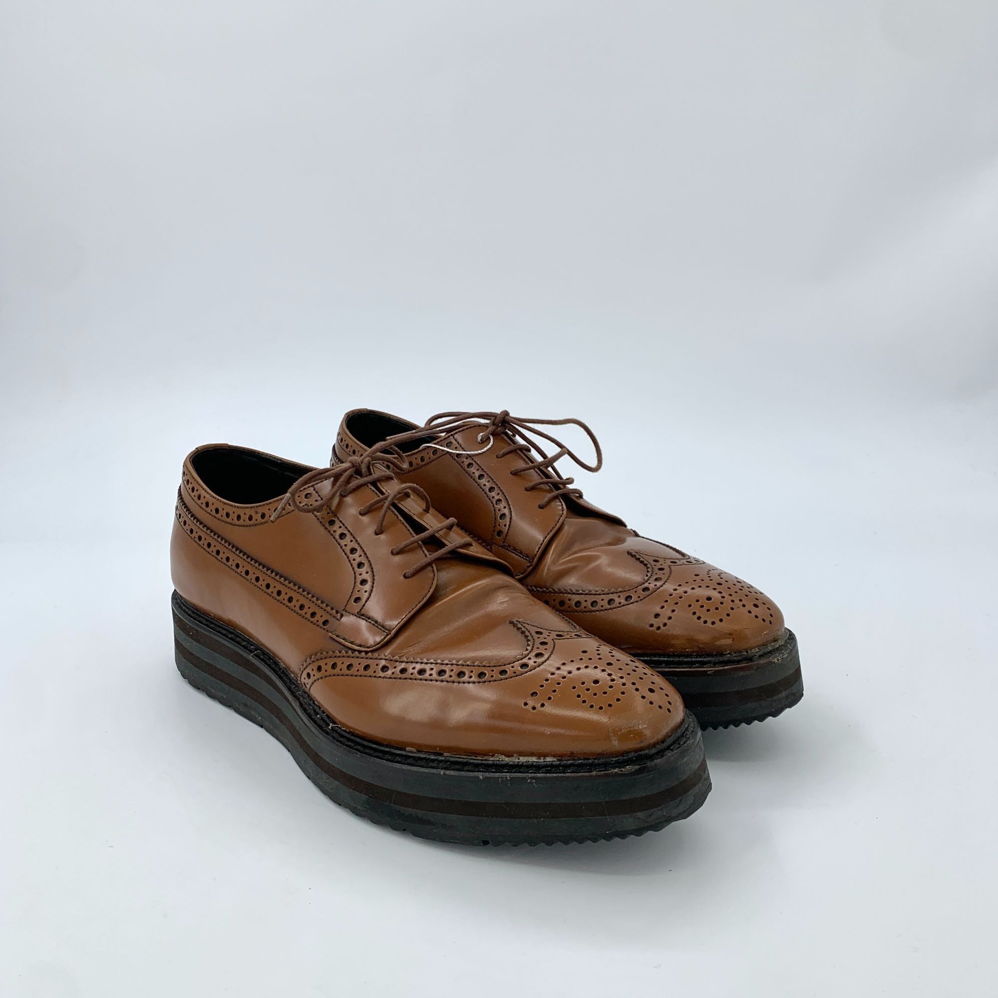 Prada Prada Brown Baroque Embossed Lace-Up Platform Leather Shoes Size US 7.5 / EU 40-41 - 2 Thumbnail