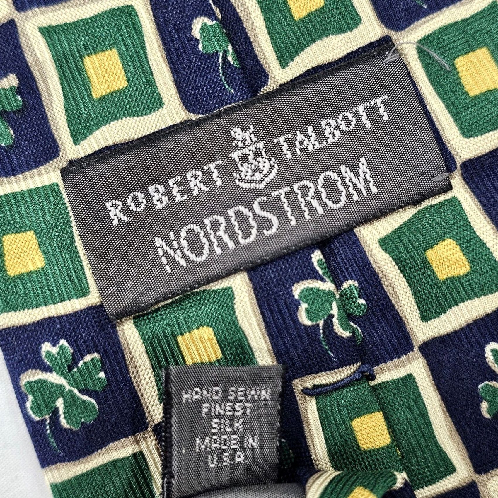 Robert Talbott Robert Talbott Necktie Mens Green Blue Silk Clover St. Patricks Woven Tie USA Tie Pattern Geometric Adult Classic 57 1/2" 4" Width Mens Size ONE SIZE - 6 Thumbnail