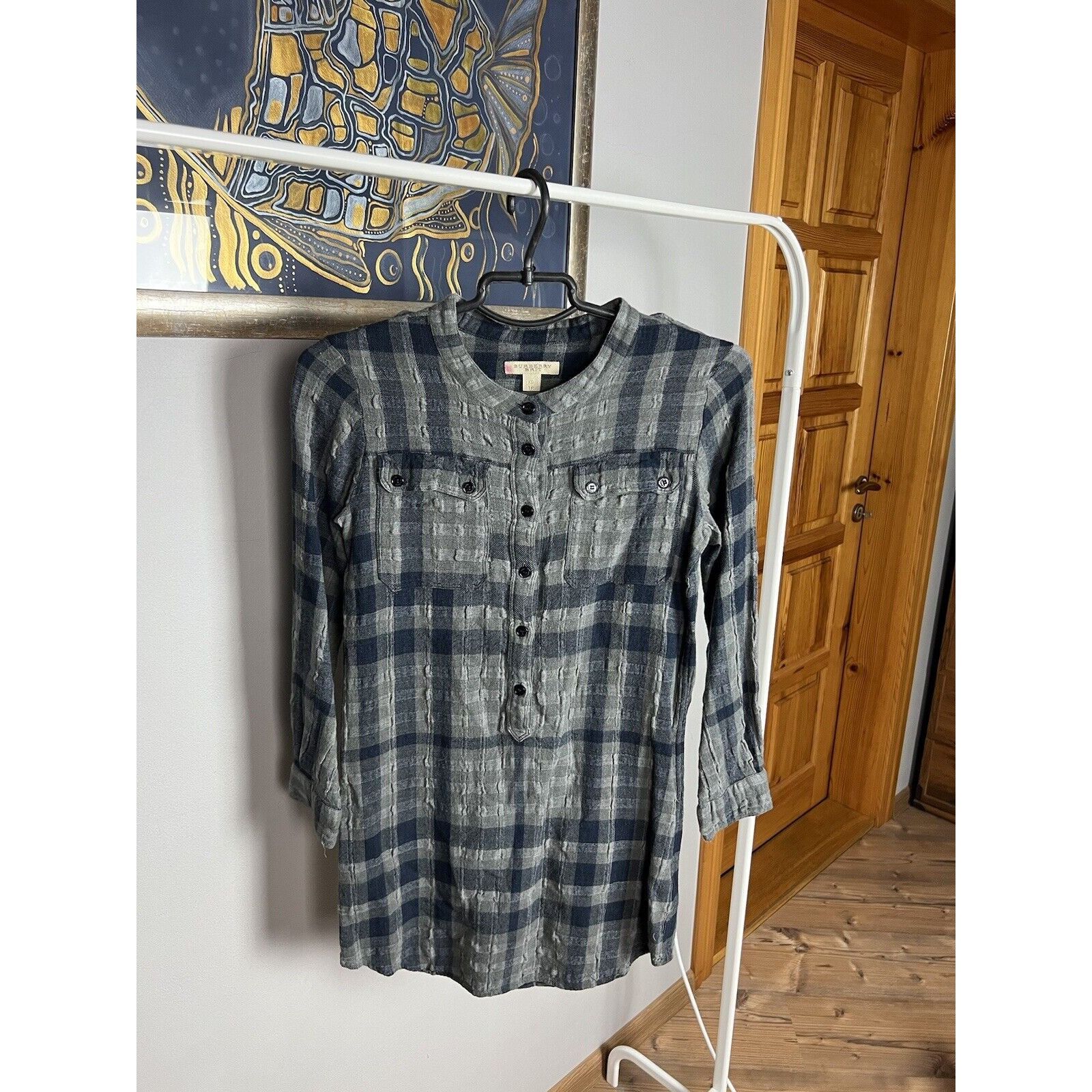Burberry Burberry Nova Check Print Light Blue Women`s Wool Tunic Shir Size XS / US 0-2 / IT 36-38 - 1 Thumbnail