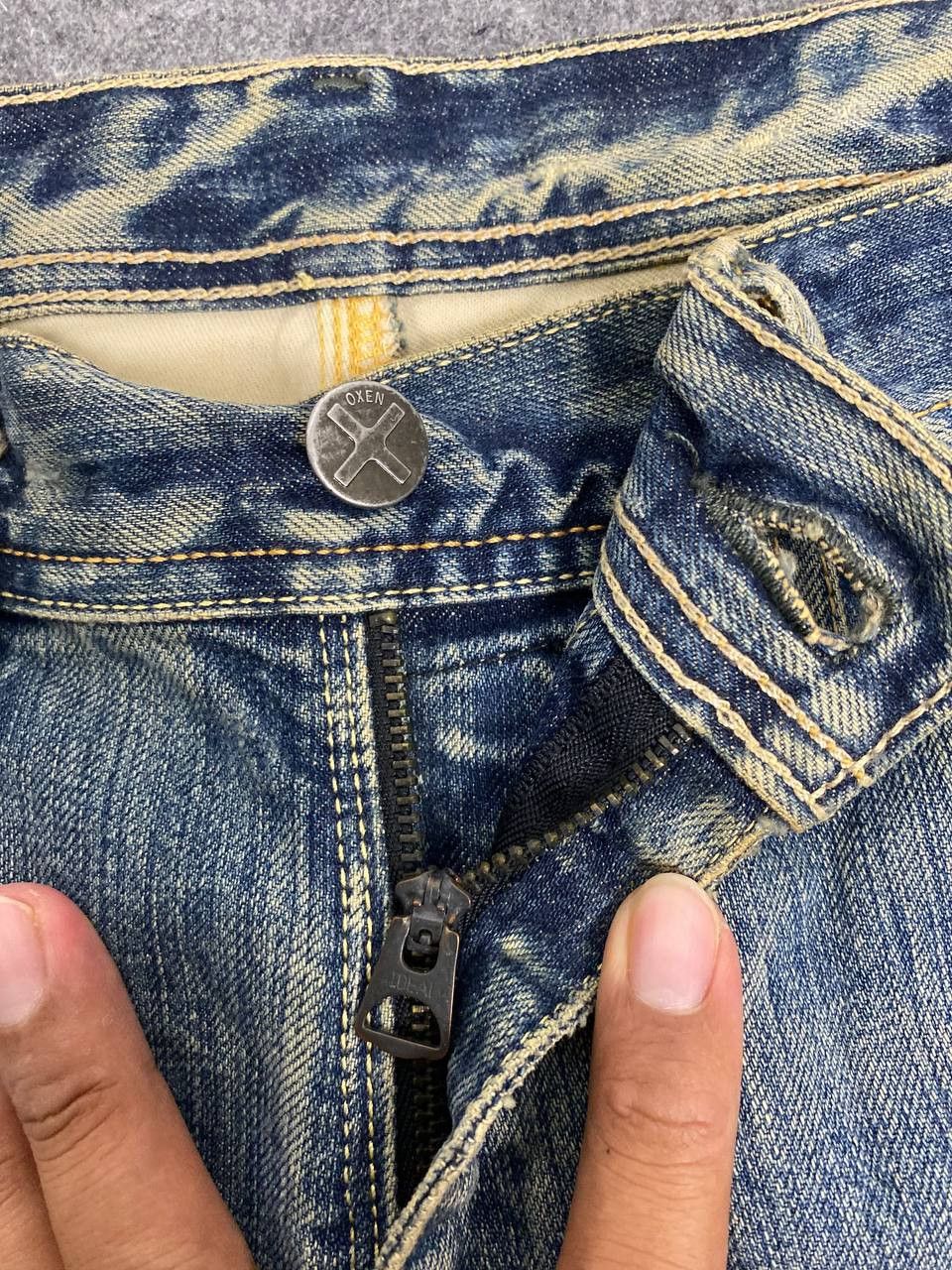 Japanese Brand vintage oxen workwear double knee denim nice design Size US 35 - 11 Thumbnail