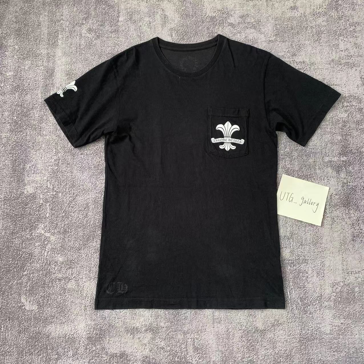 image of Chrome Hearts Fleur Pentagon Logo Pocket T-Shirt in Black, Men's (Size Medium)