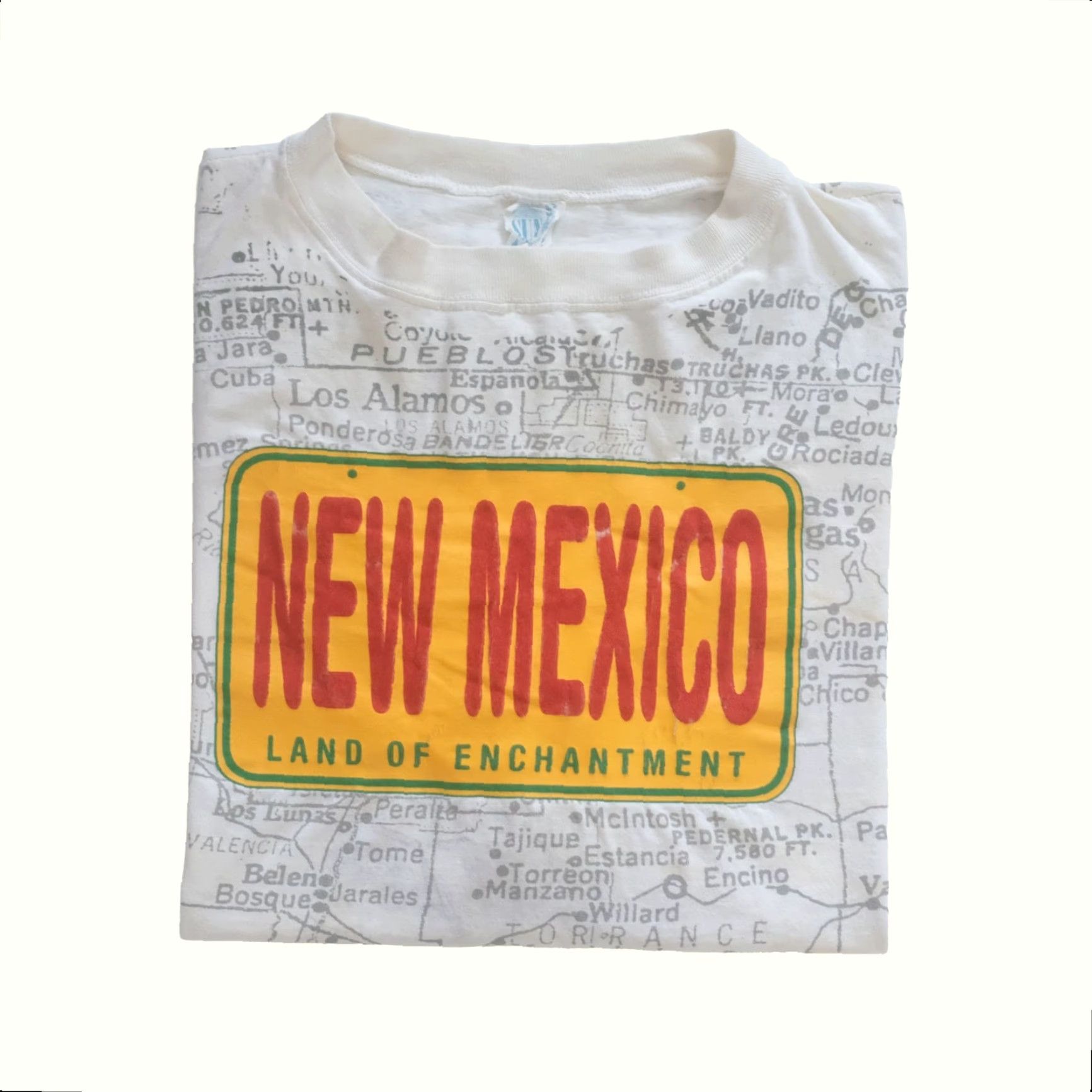 Sunray Sportswear NEW MEXICO LAND OF ENCHANTMENT MAP AOP GRAPHIC DISTRESSED T SHIRT USA MADE SZ XL MEN Shirt White Cotton Crew Neck Short Sleeve 1990s Size US XL / EU 56 / 4 - 2 Thumbnail