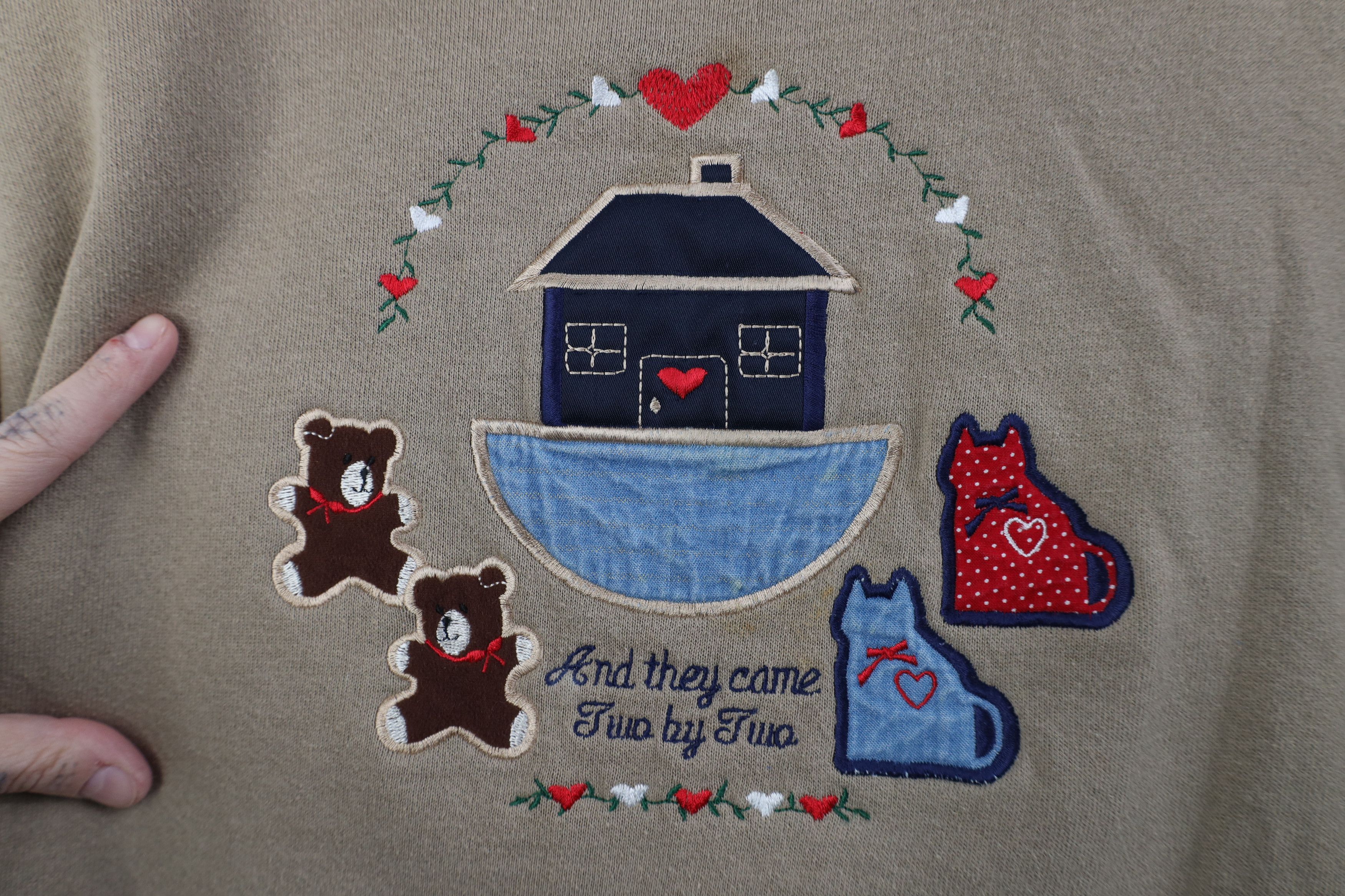 Vintage Vintage 90s Christian Noahs Ark Cat Heart Layered Sweatshirt Size L / US 10 / IT 46 - 4 Thumbnail