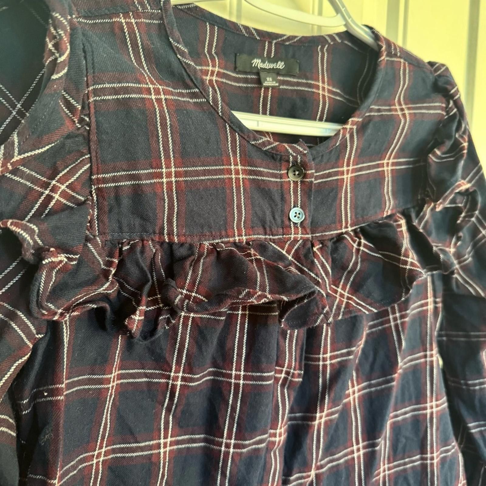 Madewell Madewell‎ Blue and Red Ruffle Blouse-XS Size XS / US 0-2 / IT 36-38 - 3 Thumbnail