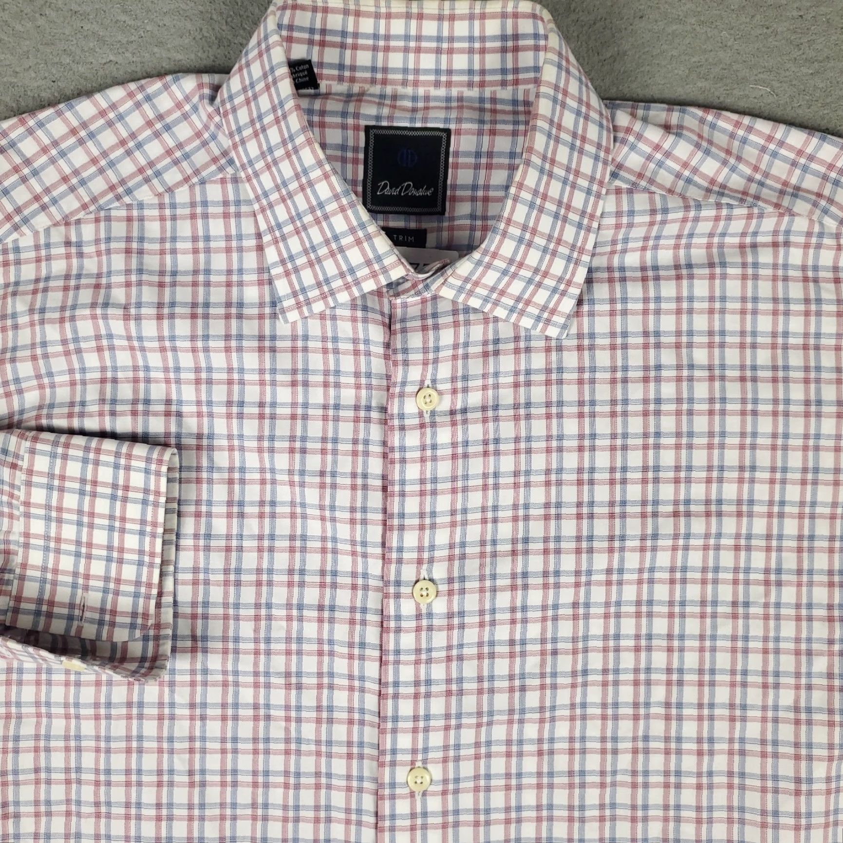 David Donahue David Donahue Shirt Mens 17.5 Red Plaid Dress Button Up Long Sleeve City: Business Casual Workwear Wedding 100% Cotton Shirt Mens Size 48R - 2 Thumbnail