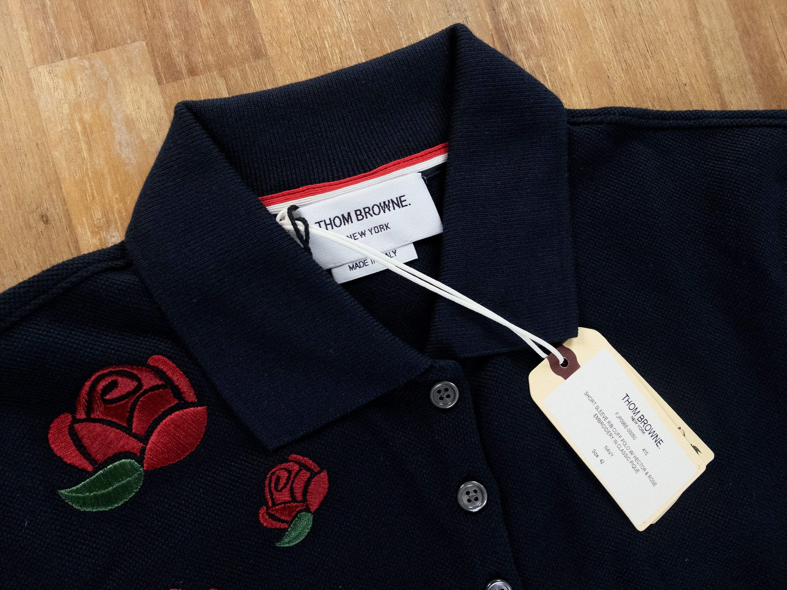 THOM BROWNE navy blue Hector & rose polo shirt Size 6 / 42
