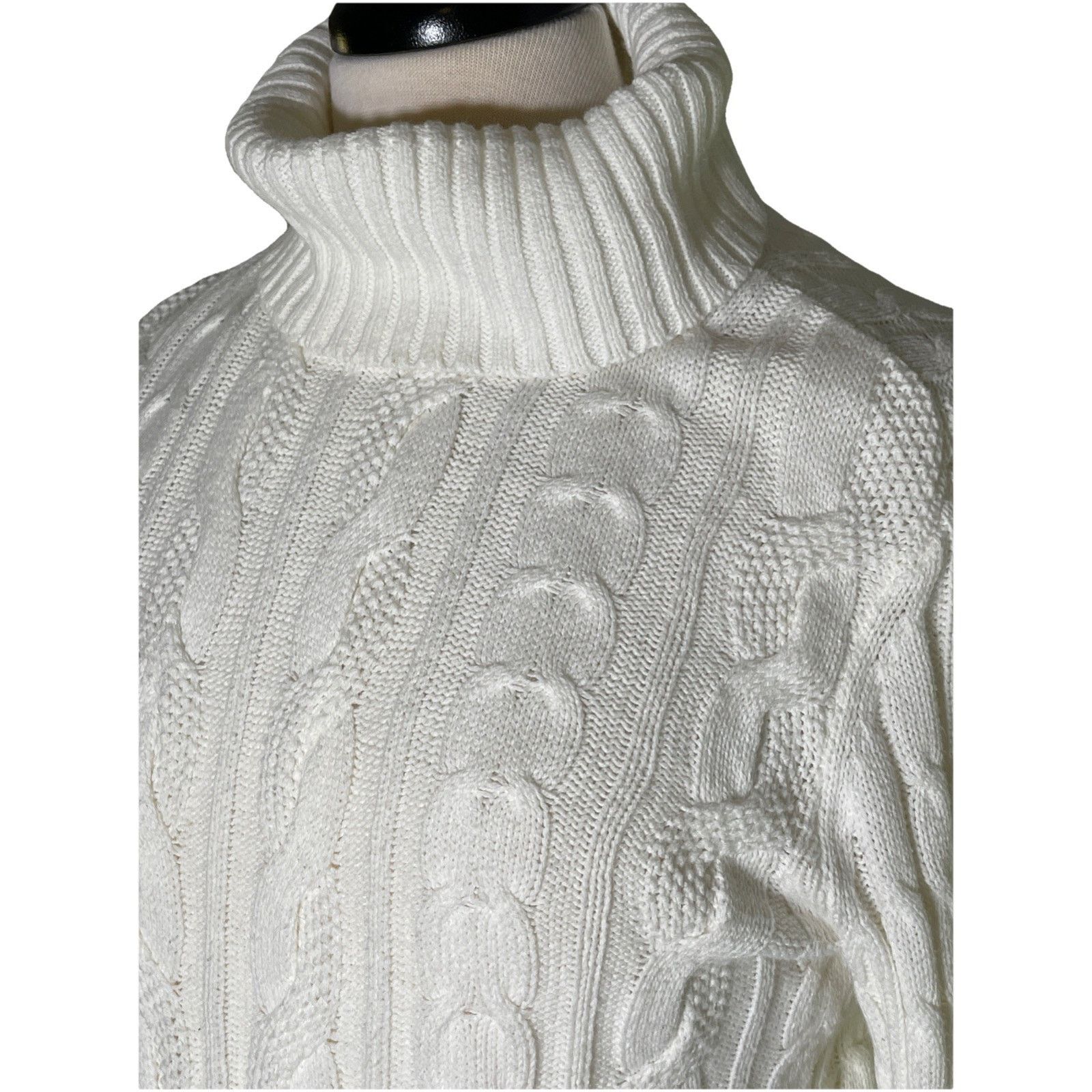 Croft & Barrow Croft And Barrow White Cable Knit Turtleneck Sweater, Small Size S / US 4 / IT 40 - 2 Thumbnail