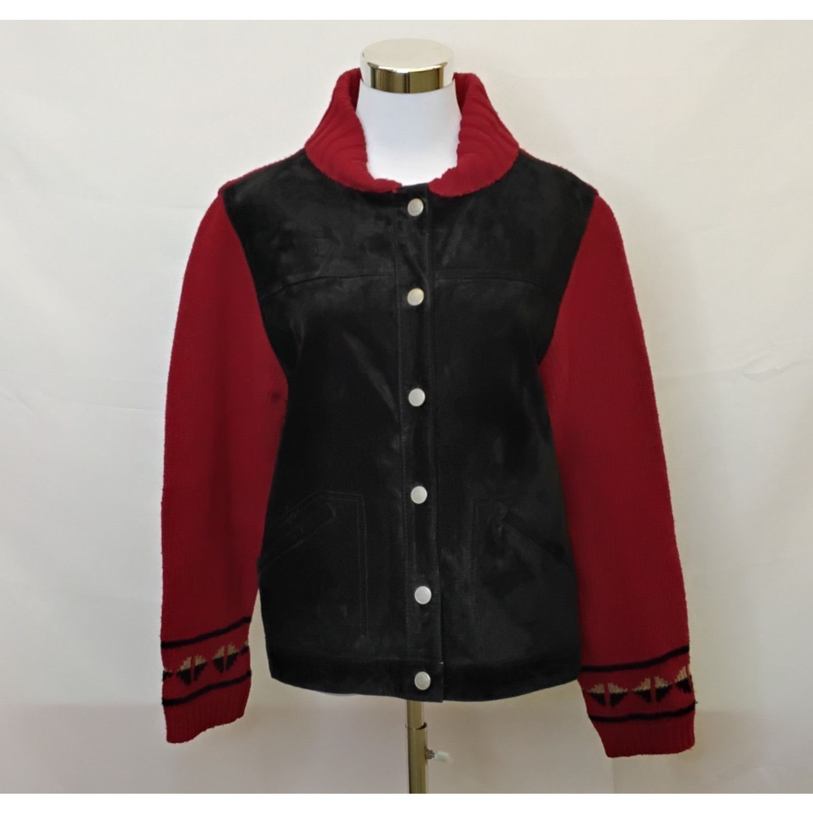 Pendleton Pendleton Lambswool Sweater Women's L Red w/ Black Leather Size L / US 10 / IT 46 - 2 Thumbnail