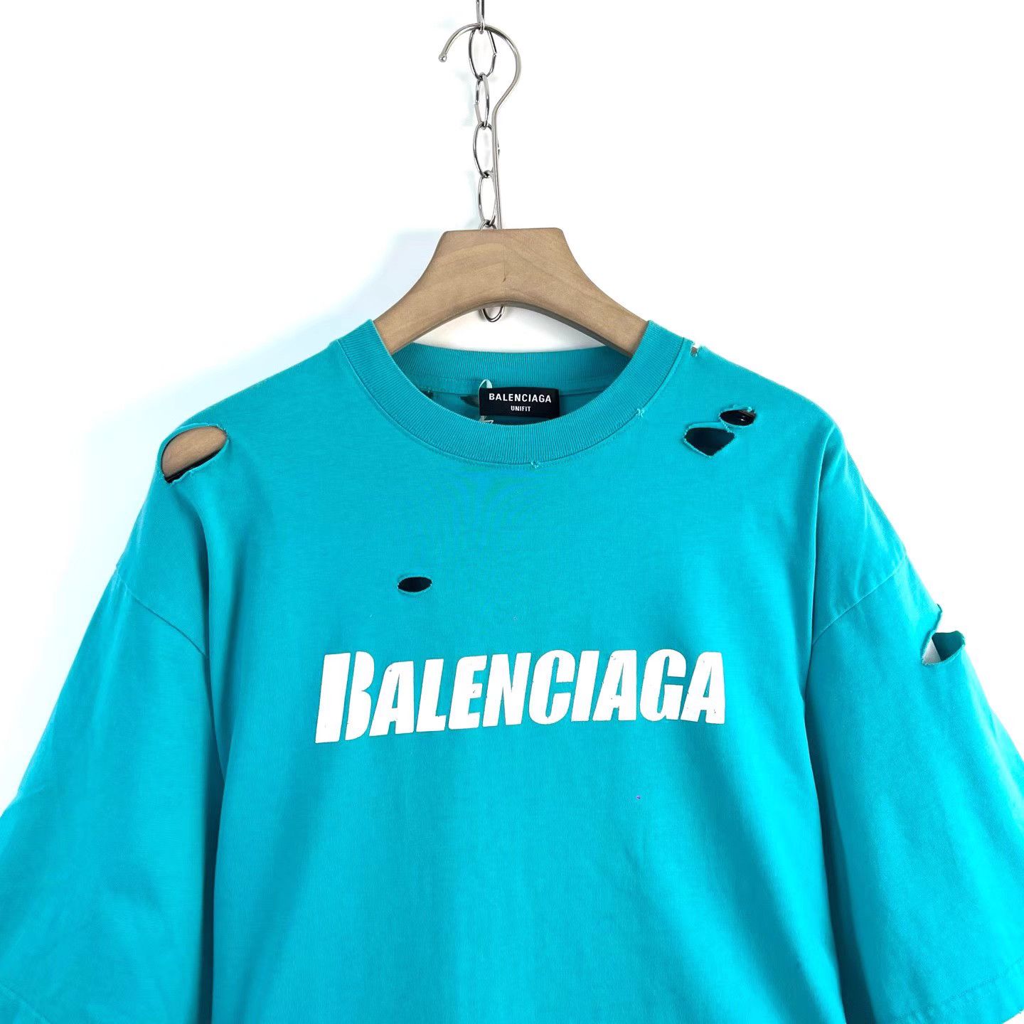 Balenciaga Balenciaga Blue Distressed Logo Print Crew Neck T-shirt K12 Size XS / US 0-2 / IT 36-38 - 3 Thumbnail