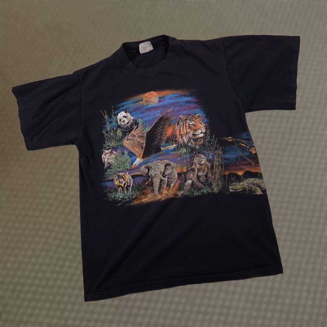 Elwood VINTAGE Hazelwood Wildlife Animals Shirt Mens L Black Made USA Double Sided 90s Size US L / EU 52-54 / 3 - 1 Thumbnail