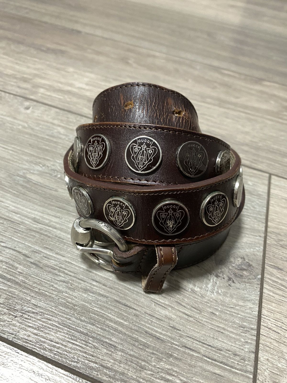 Gucci Vintage Gucci Belt Crest Patent Leather Monogram Brown Y2K Size ONE SIZE - 2 Thumbnail