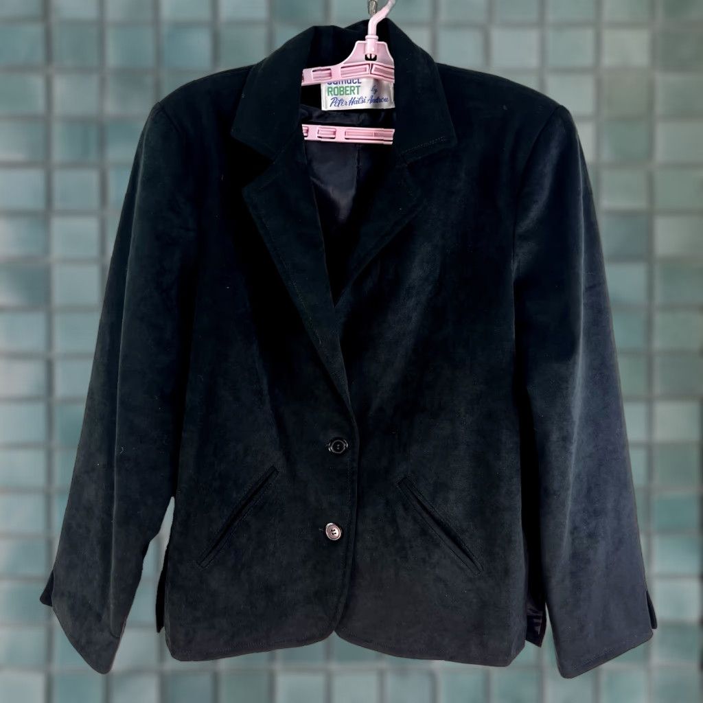 Vintage Samuel Robert Ultra Suede Notch Single Blazer Womens Size 14 Black Washable USA Size XL / US 12-14 / IT 48-50 - 1 Thumbnail