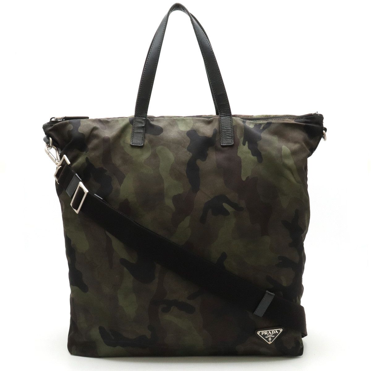 Prada Prada Prada Nylon/Leather Camouflage Tote Bag Canvas Tote Bag in Very Good Condition Size ONE SIZE - 1 Thumbnail