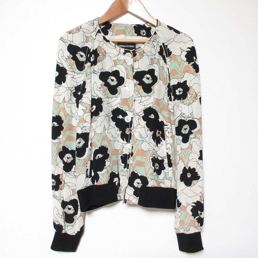 Other Other Sonia Rykiel Flower Print Silk Collarless Jacket Textile Outerwear DUTY FREE for USA Size ONE SIZE - 1 Thumbnail