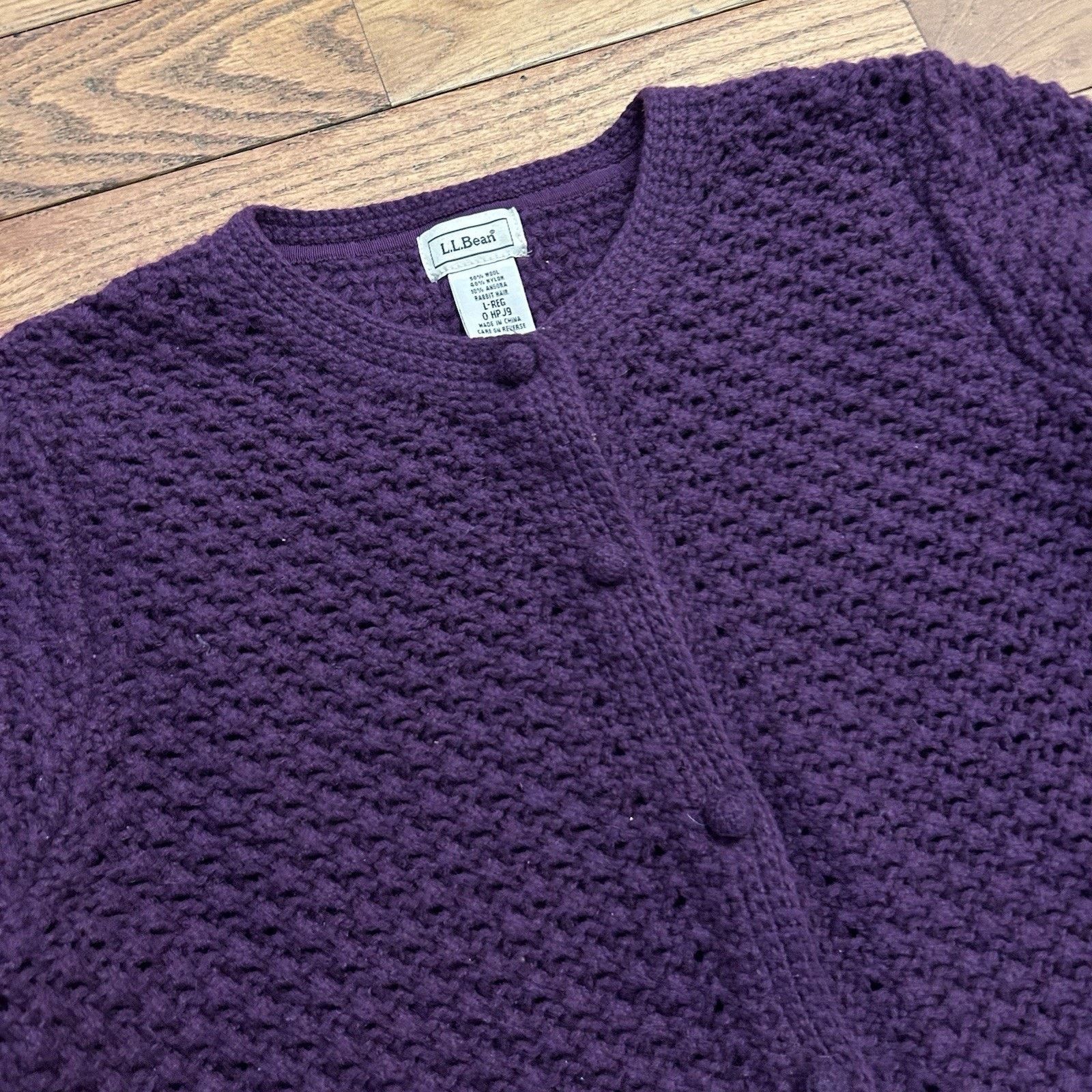 L.L. Bean Wool Angora Rabbit Hair Purple Loose Knit Cardigan Sweater Size L / US 10 / IT 46 - 2 Thumbnail