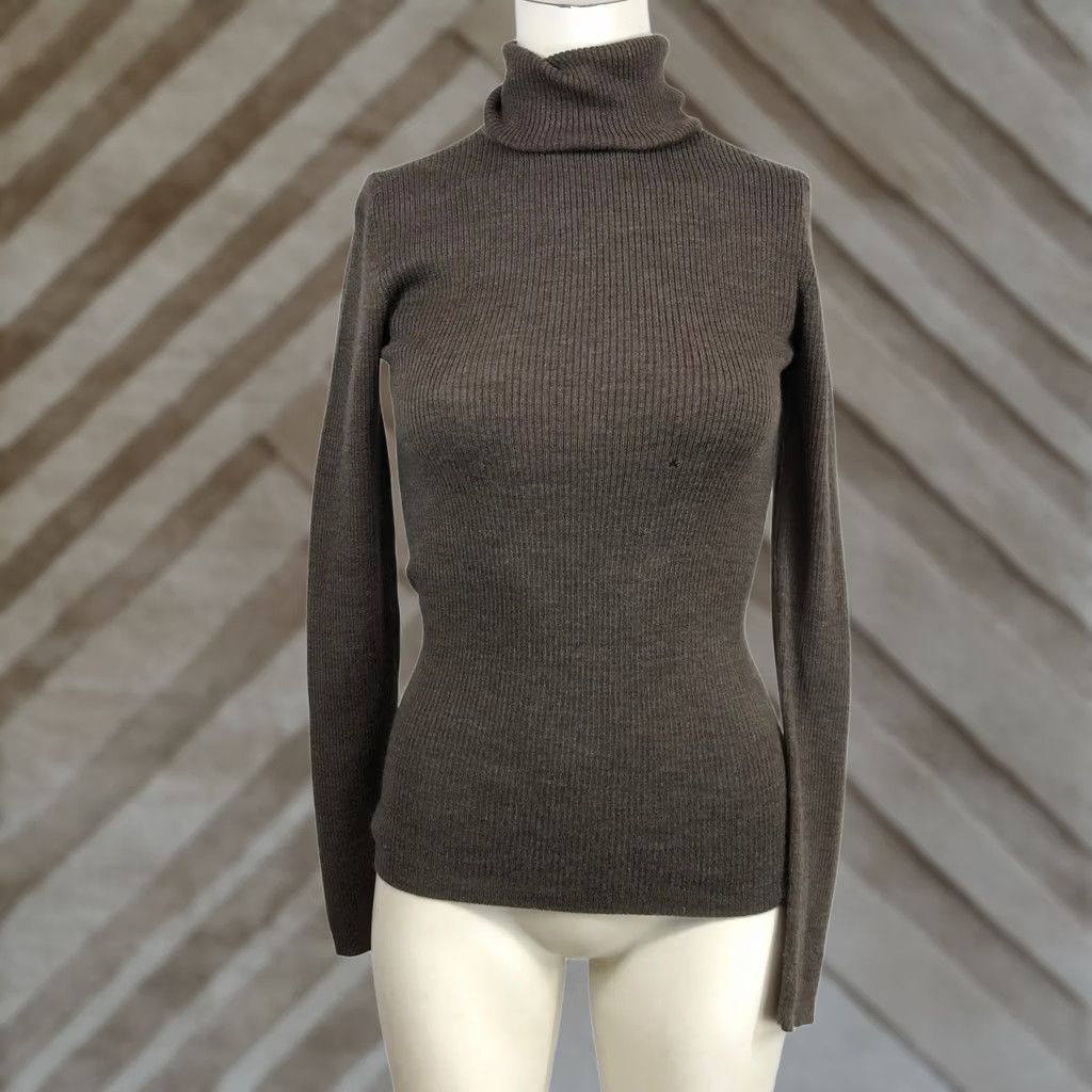 Muji Muji Sweater Knit Turtleneck Long Sleeve Top Taupe Brown Ribbed Size S Size S / US 4 / IT 40 - 1 Thumbnail