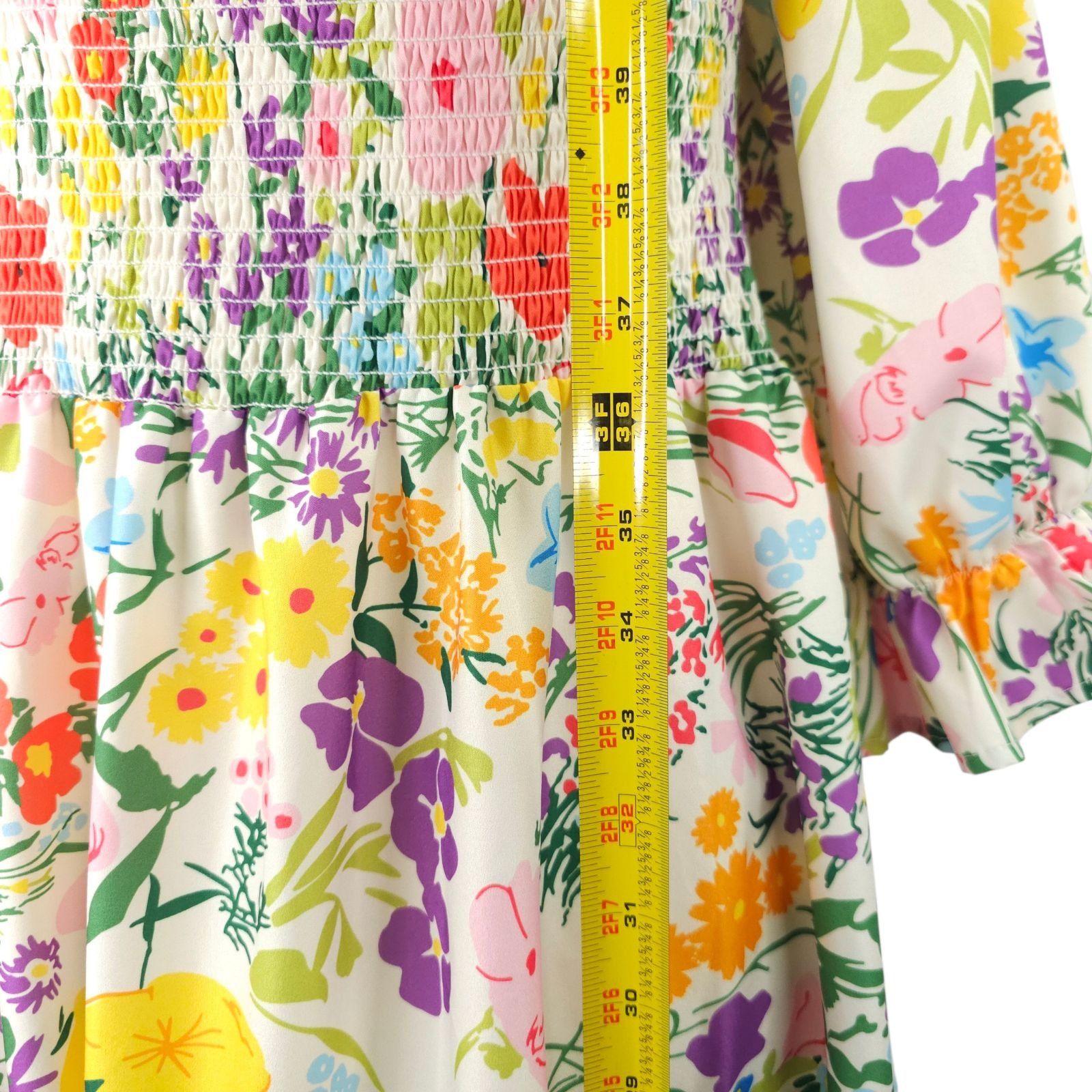 Other Sunday Up Maxi Dress L Floral Shirred Bodice Puff Sleeves Size L / US 10 / IT 46 - 16 Thumbnail