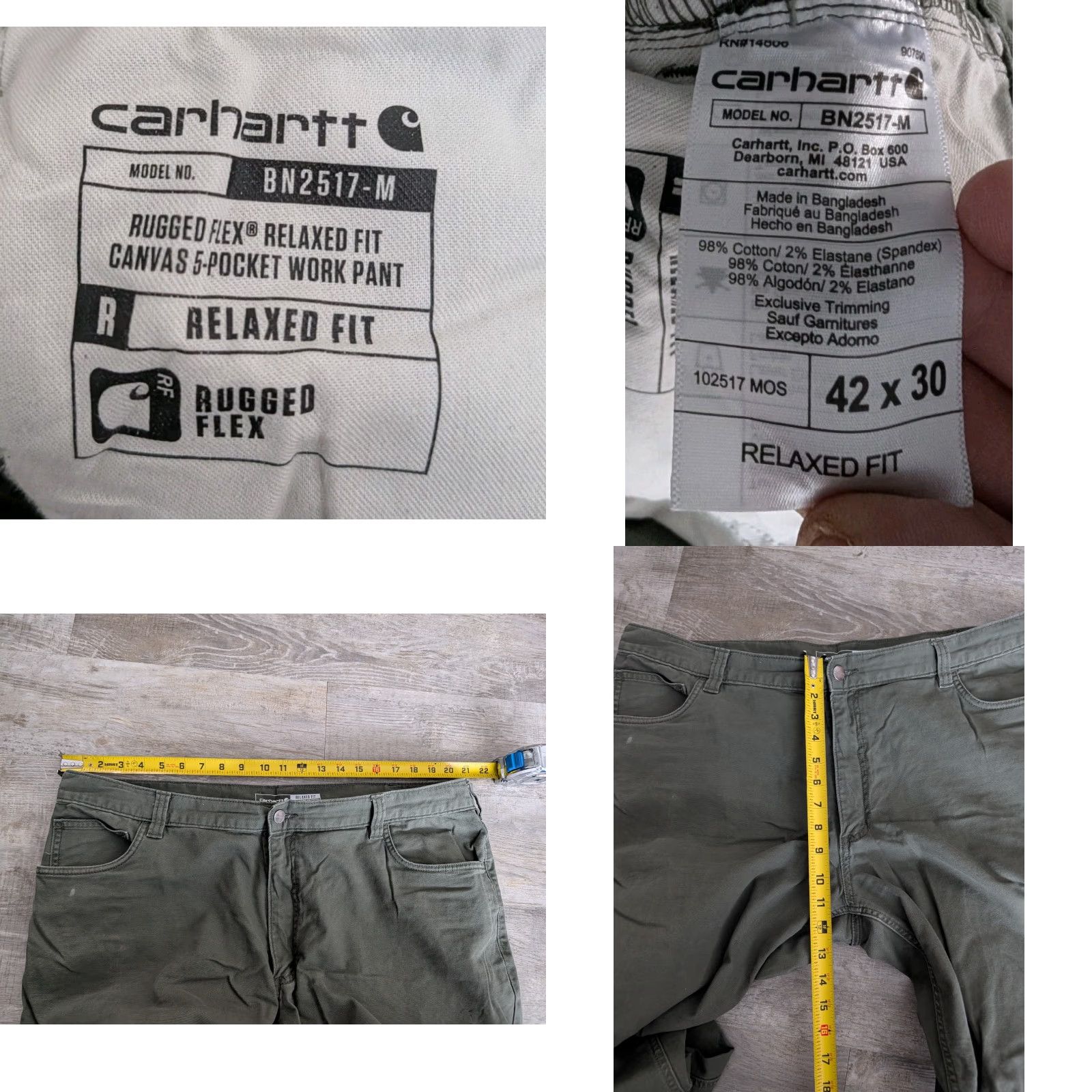 Carhartt Carhartt Men Pants Rugged Flex Relaxed Fit Canvas Work BN2517-M Green 42x30 5-Pocket Zipper Button Straight Leg Workwear Casual Travel Vintage No Size US 42 / EU 58 - 8 Thumbnail