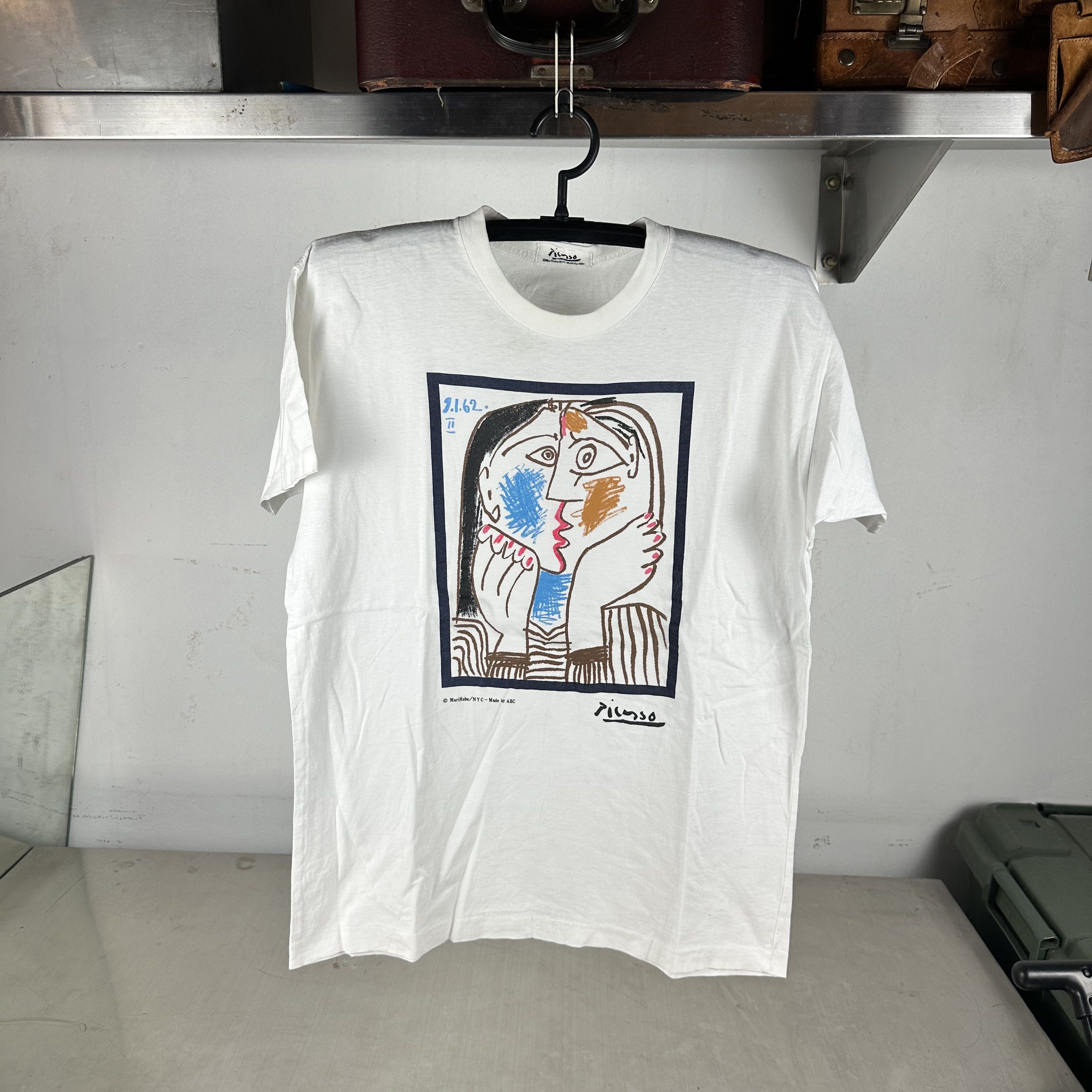 Vintage 90s Pablo PicassoTete Appuyee sur les Mains II Art T-Shirt Size US L / EU 52-54 / 3 - 1 Thumbnail