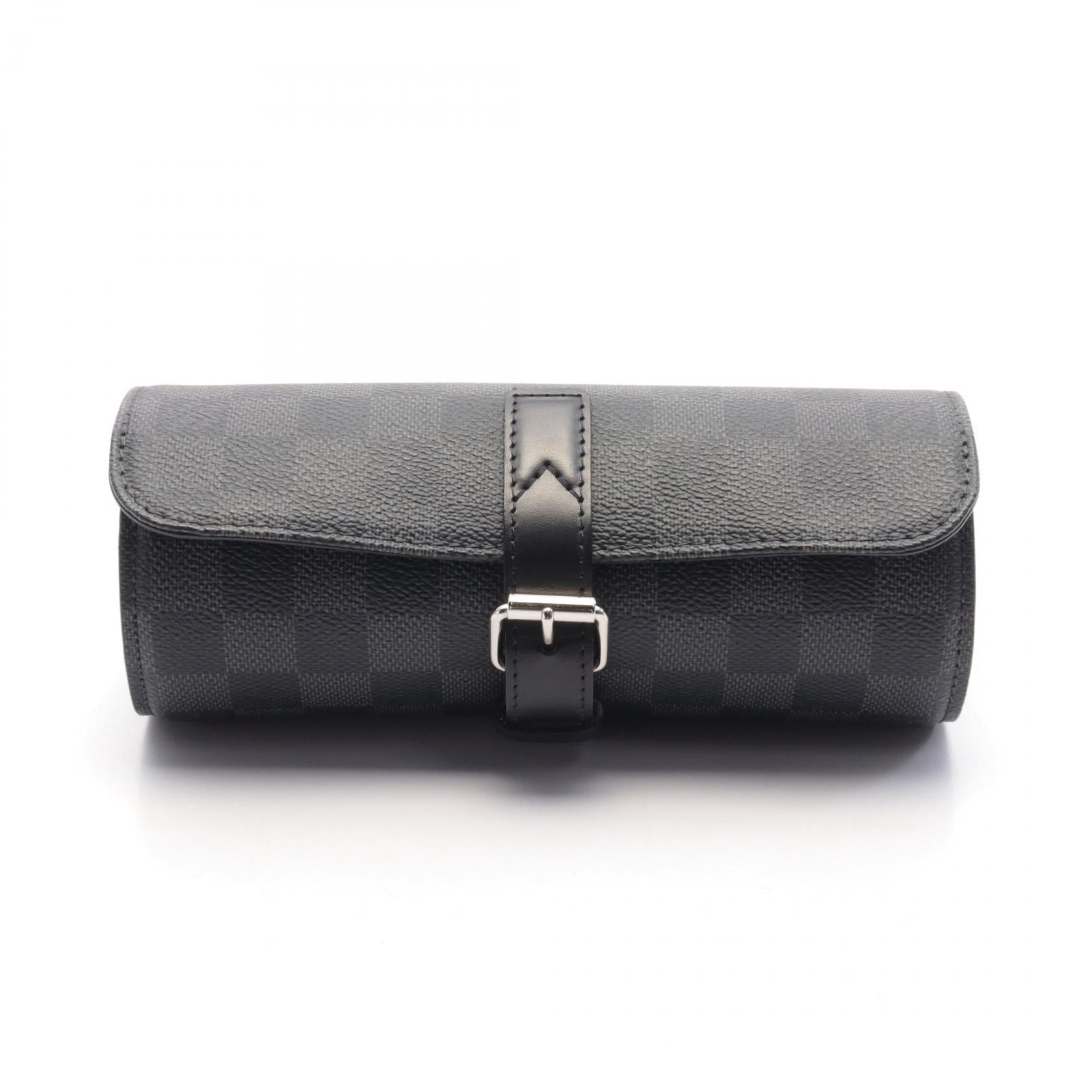 Louis Vuitton Etui 3 Montre Damier Graphite Watch Case Accessory Leather Black