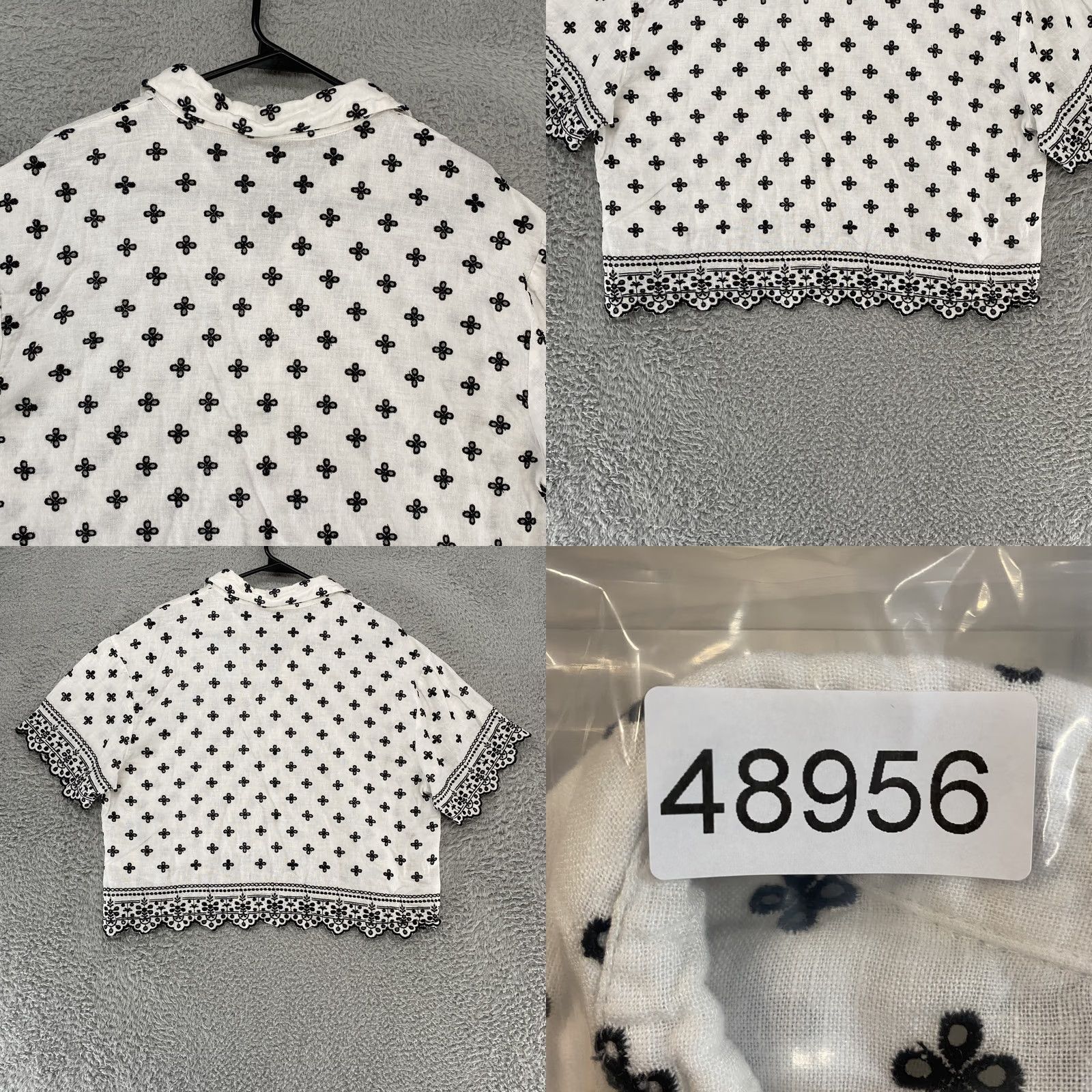 Abercrombie & Fitch Abercrombie & Fitch Shirt Womens L White Embroidered Linen Boxy Eyelet Cropped Bohemian Beach Size L / US 10 / IT 46 - 8 Thumbnail