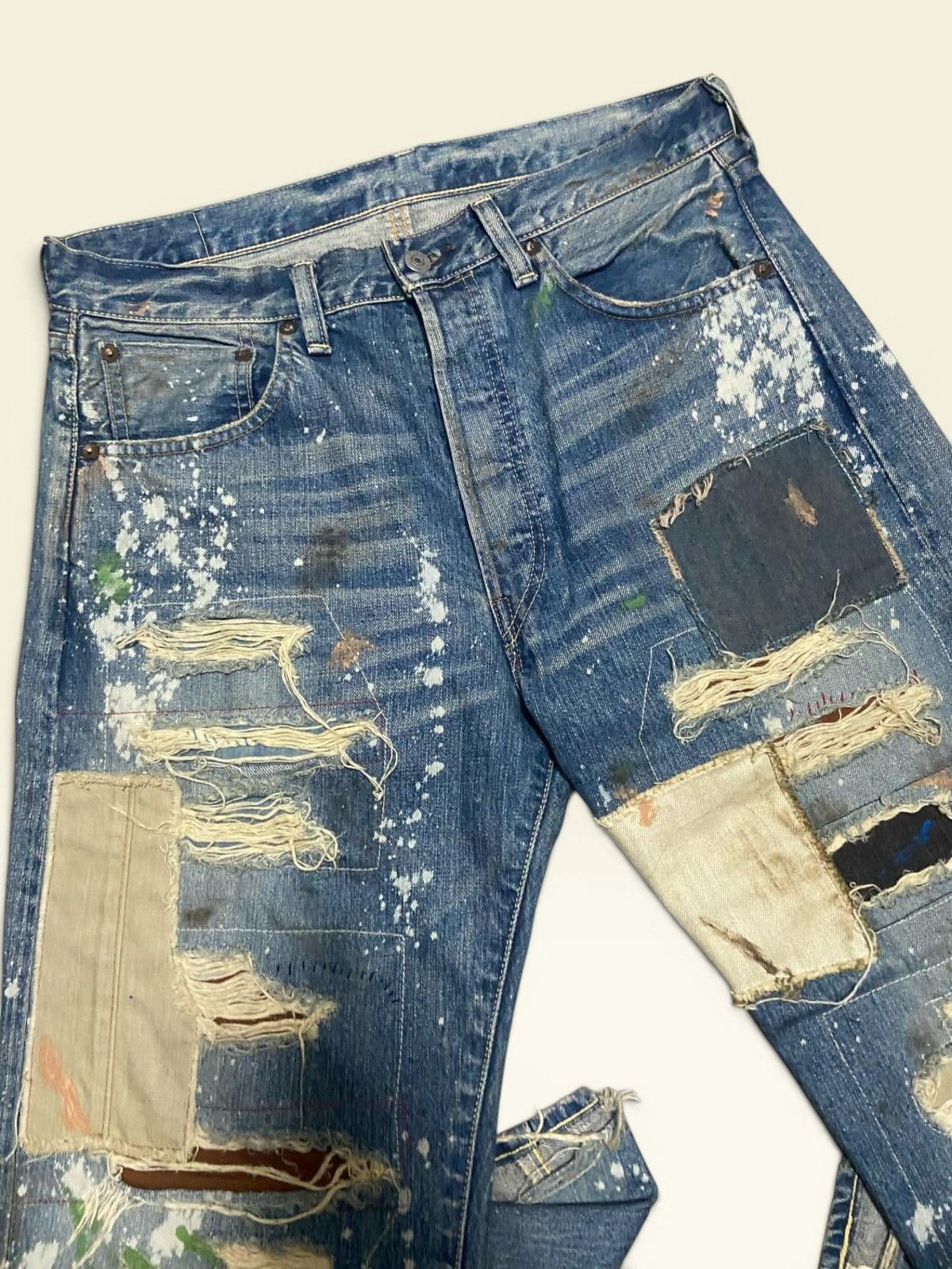 Levi's × Undercover Vtg Levis 501xx Big E Selvedge Splatter Patchwork Boro Jeans Size US 36 / EU 52 - 21 Thumbnail
