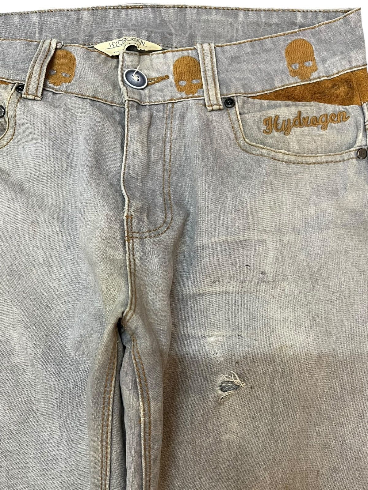 HYDROGEN Vintage Hydrogen Italy Skulls Embroidery Distressed Denim Size US 30 / EU 46 - 4 Thumbnail