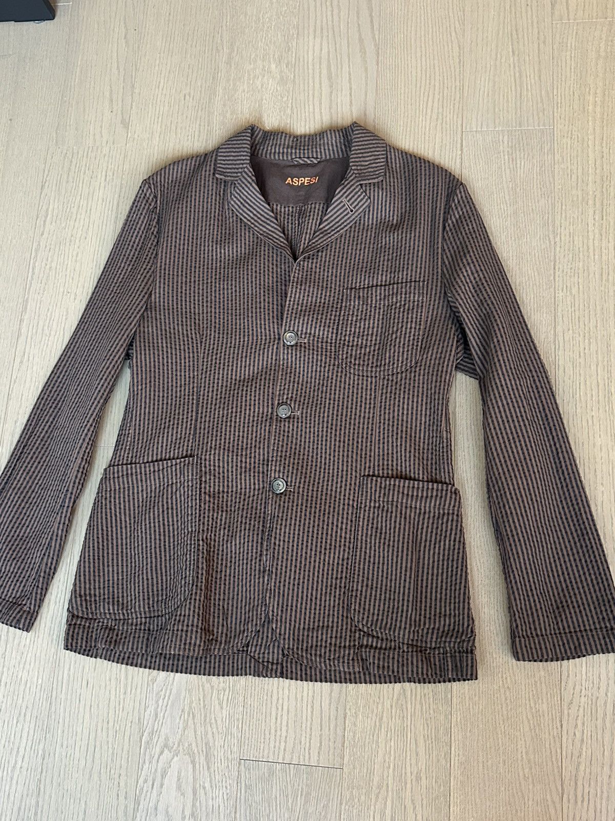 Aspesi Brown Pinstripe Lightweight Jacket Size US M / EU 48-50 / 2 - 1 Thumbnail