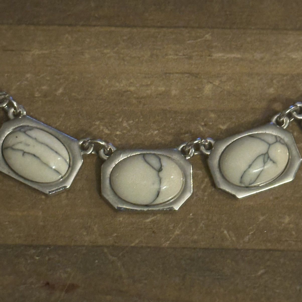 Other Silver tone marbled cabochon stone necklace Size ONE SIZE - 3 Thumbnail
