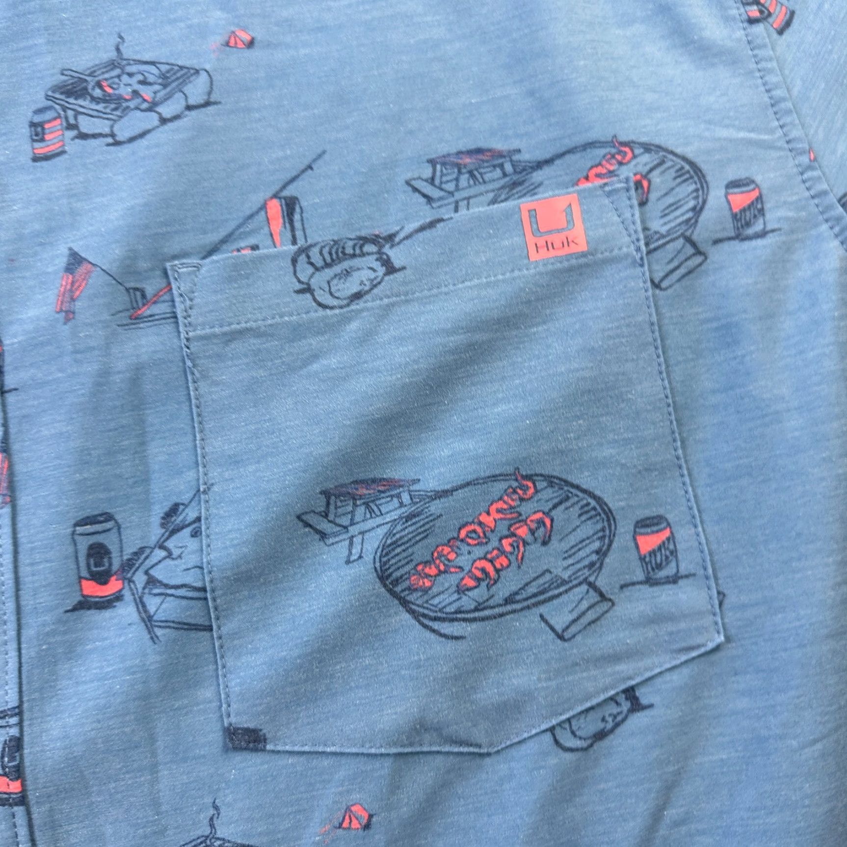 Vintage Huk Shirt Mens Extra Large Blue All Over Print Performance Fishing Outdoors USA Size US XL / EU 56 / 4 - 4 Thumbnail
