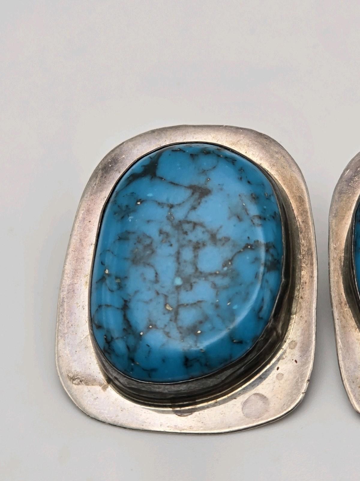 The Unbranded Brand Vintage Sterling Silver Earrings w Large Blue Turquoise Cabs Size ONE SIZE - 4 Thumbnail